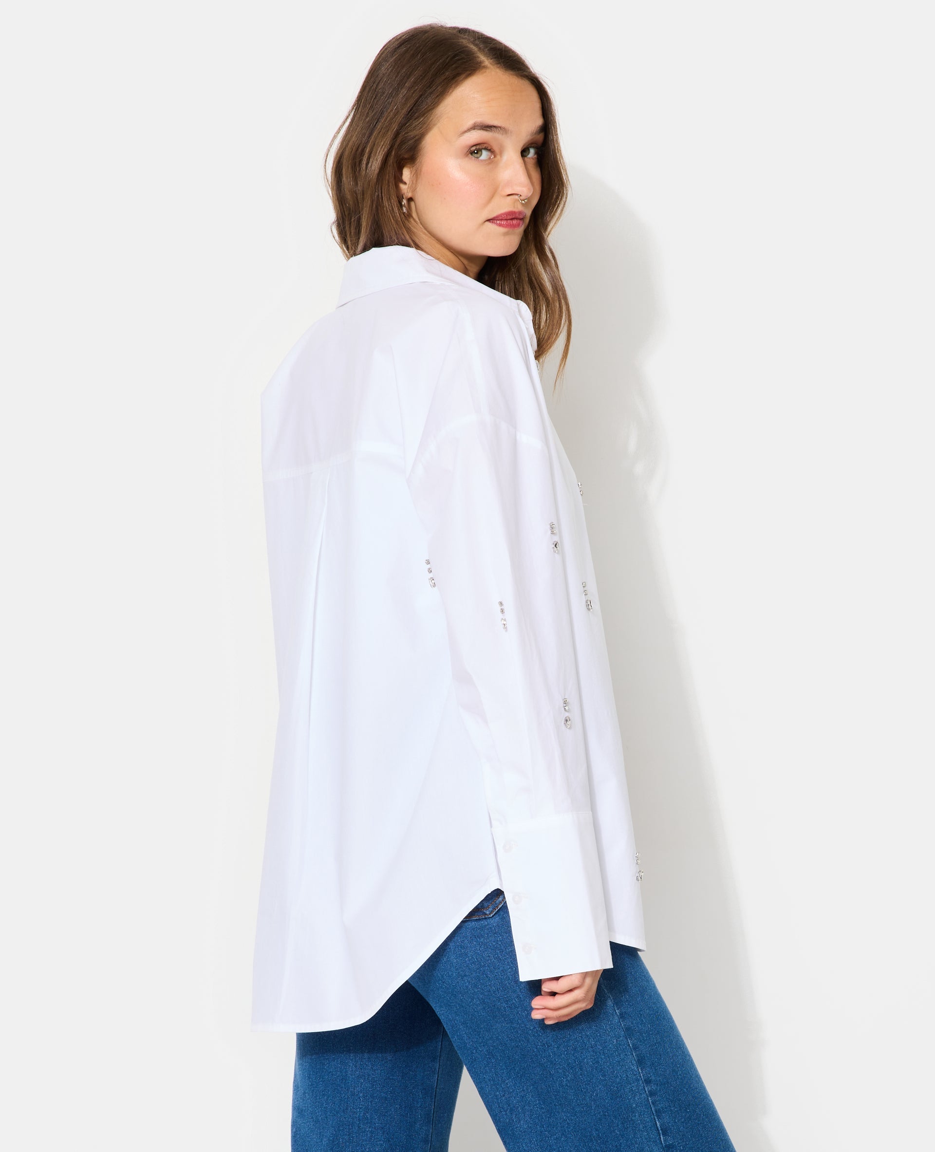 Chemise oversize avec strass devant