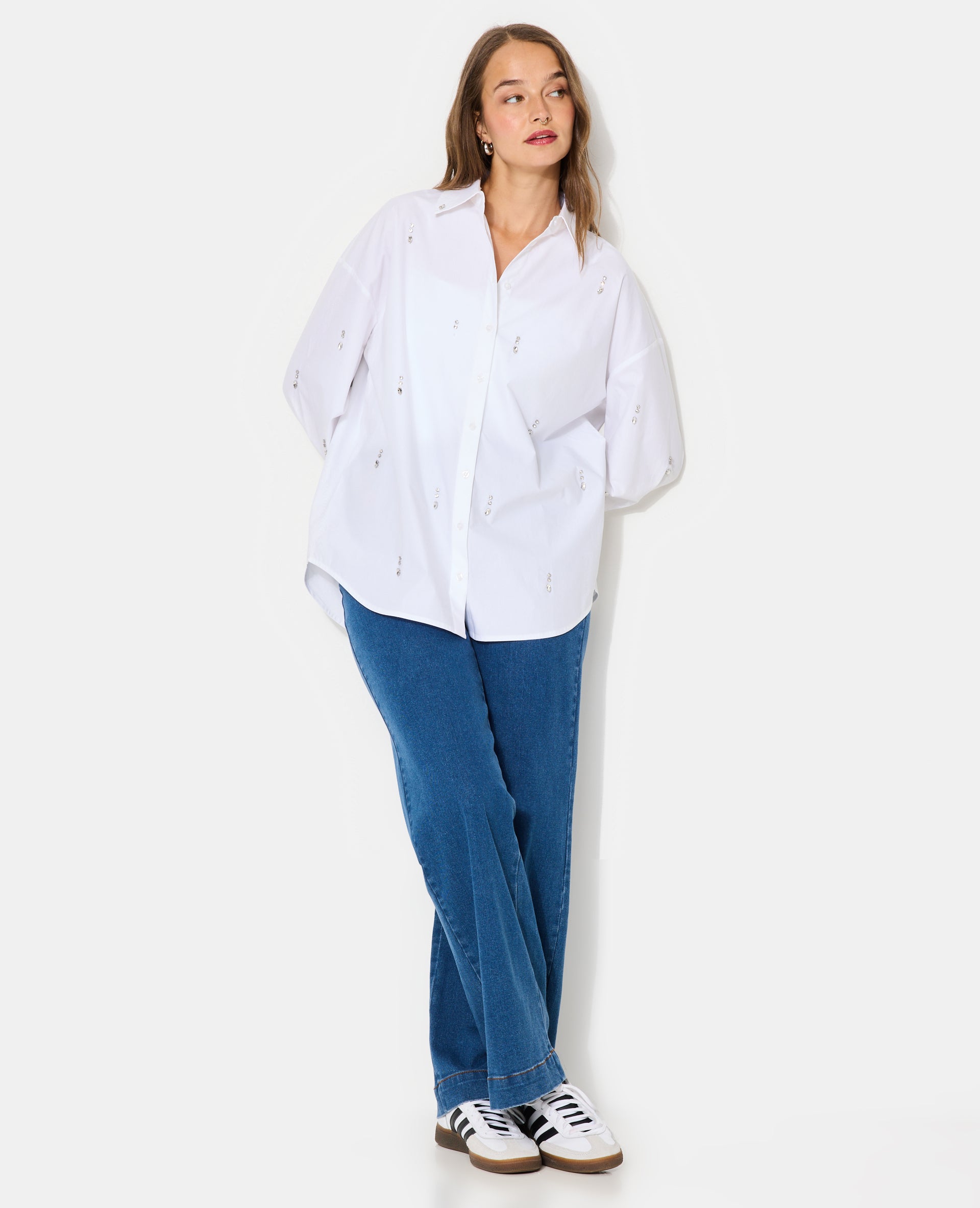 Chemise oversize avec strass devant