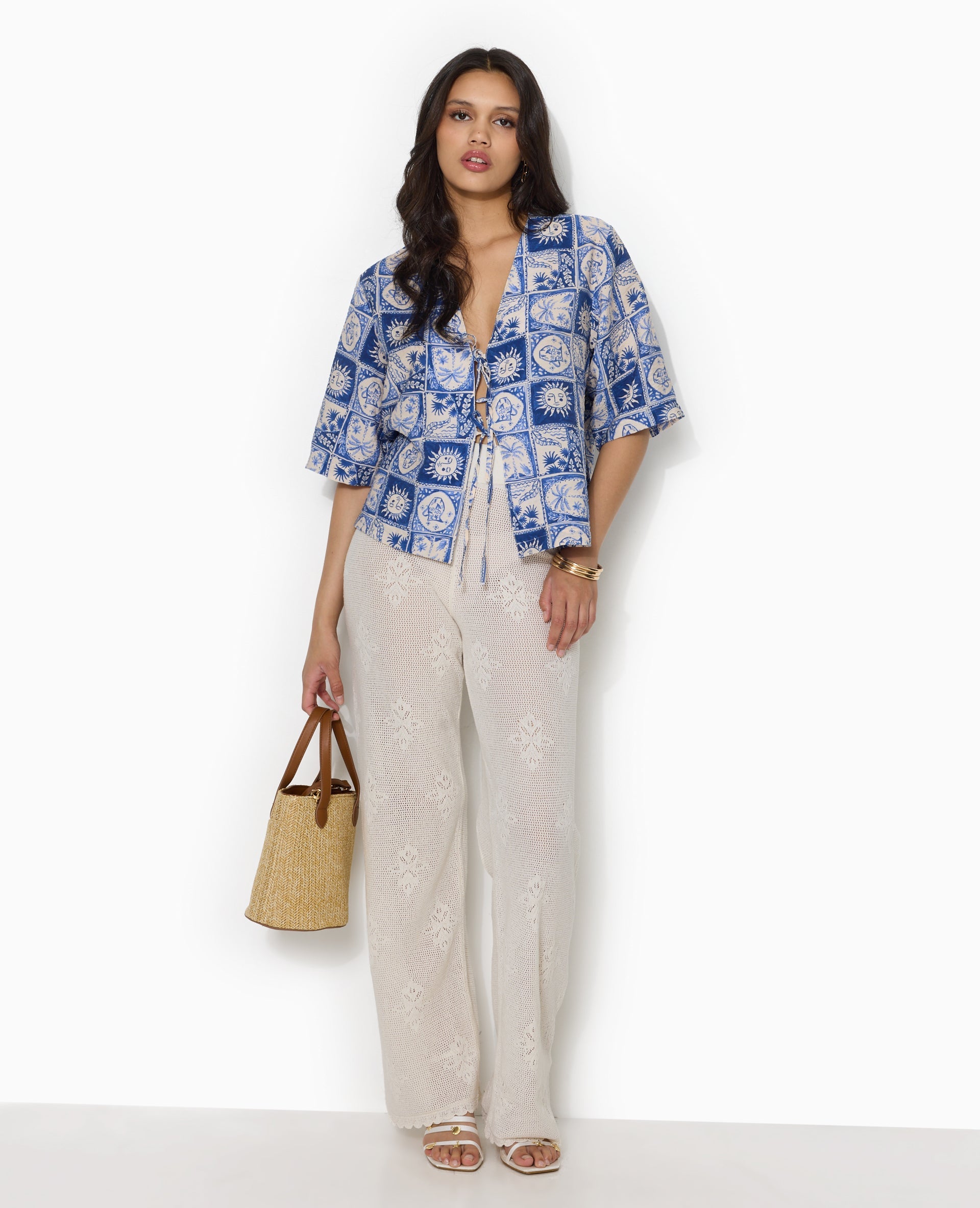 Chemise manches courtes avec liens à nouer
