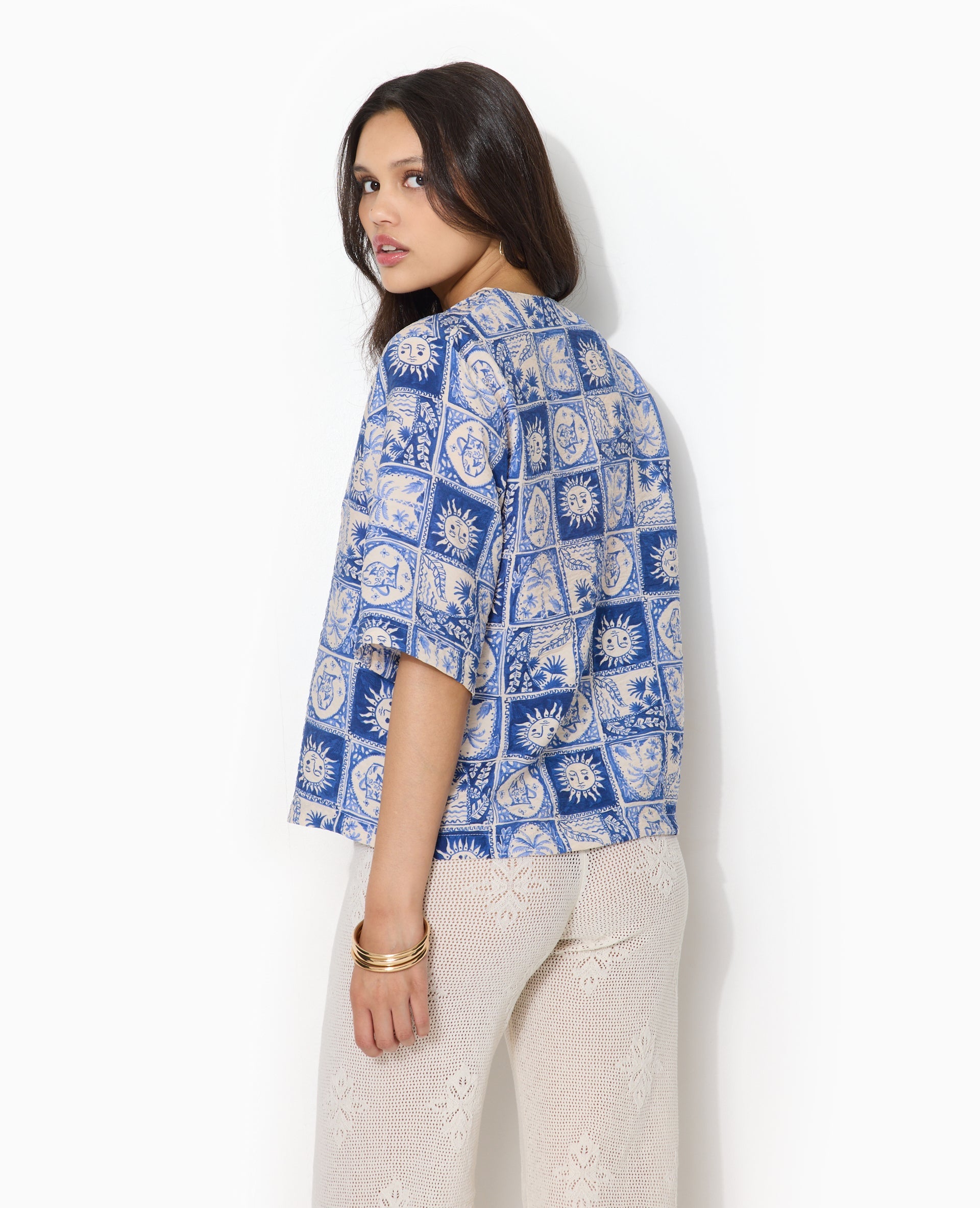 Chemise manches courtes avec liens à nouer