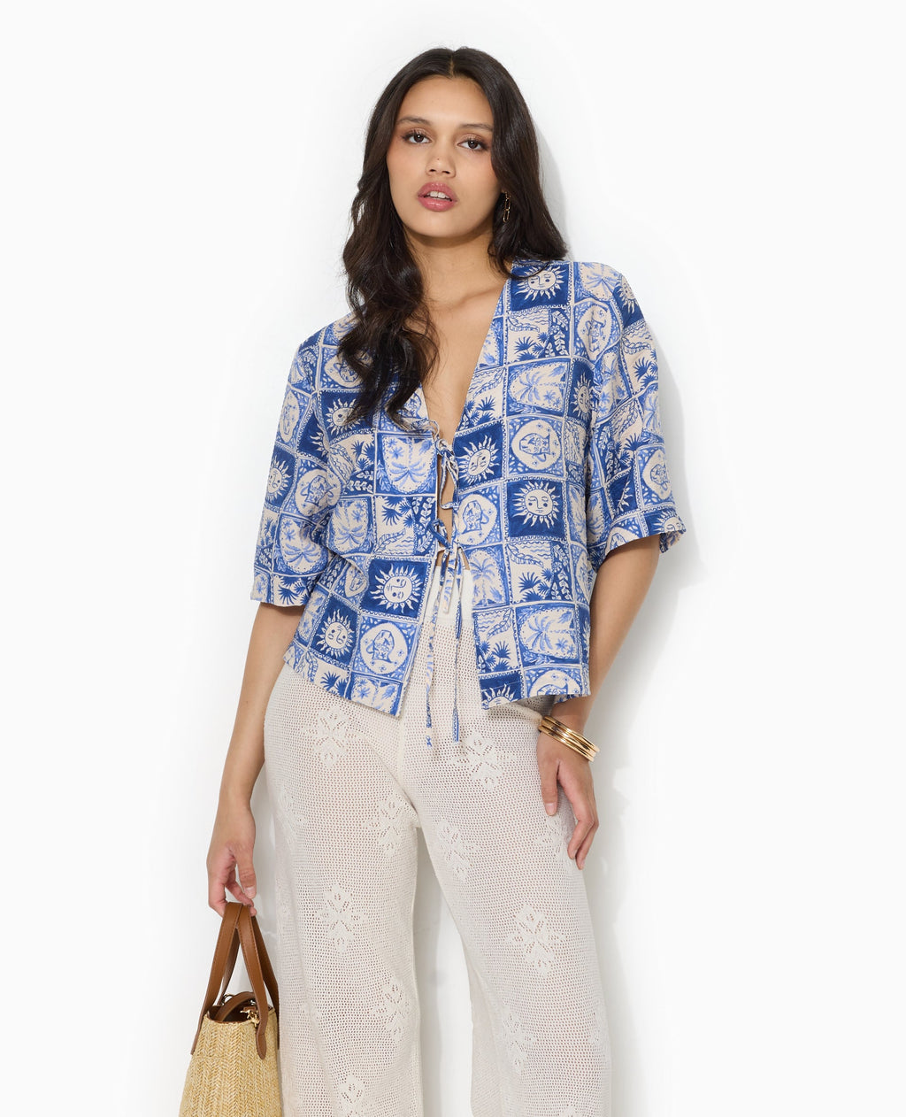 Chemise manches courtes avec liens à nouer