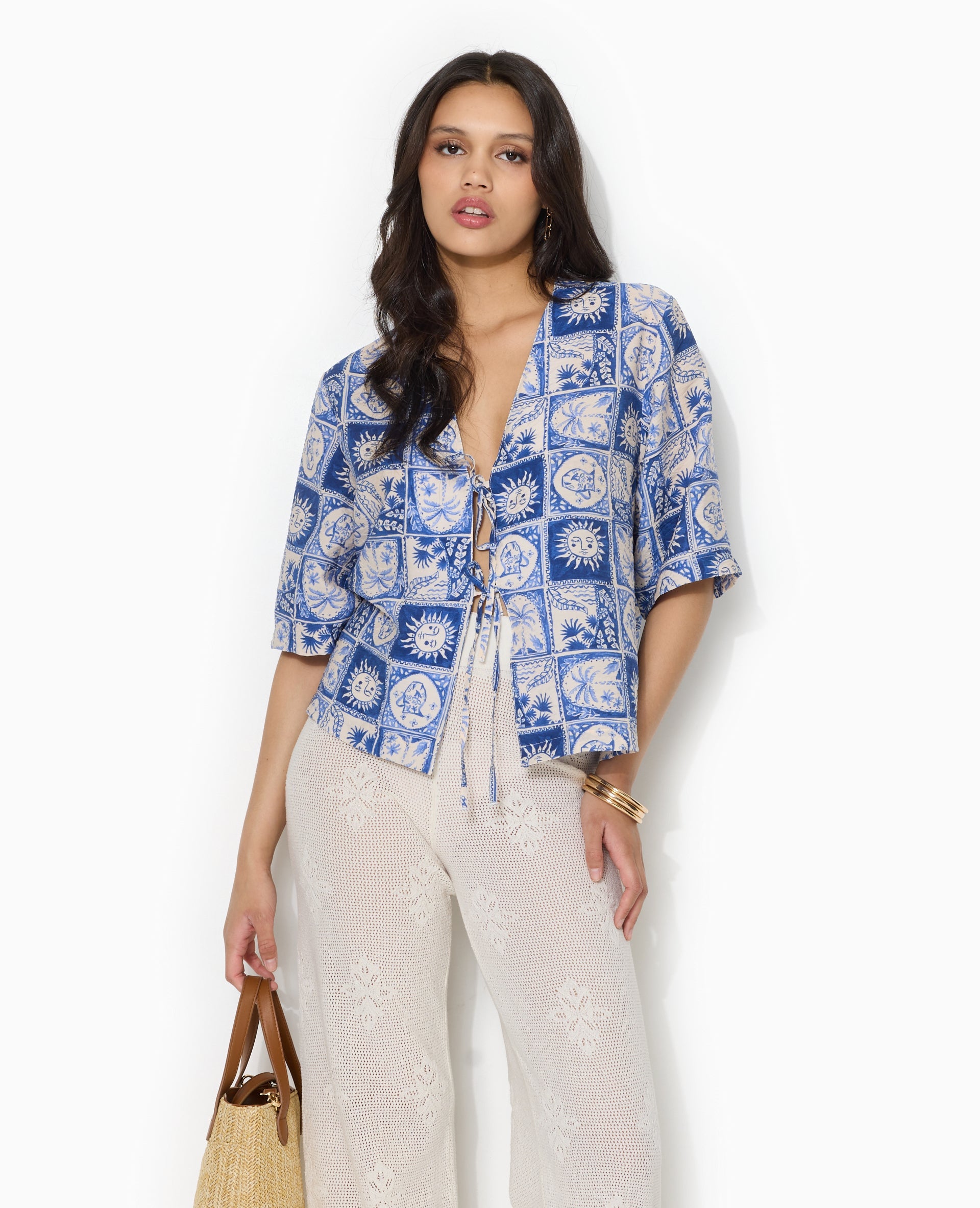 Chemise manches courtes avec liens à nouer