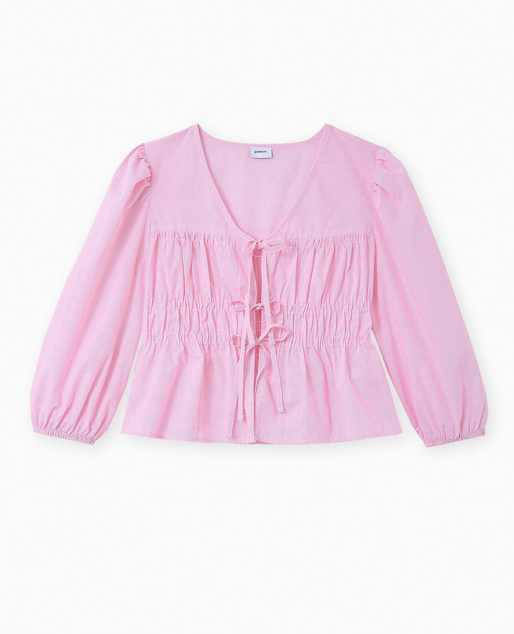 Blouse avec nouettes motif mini-vichy