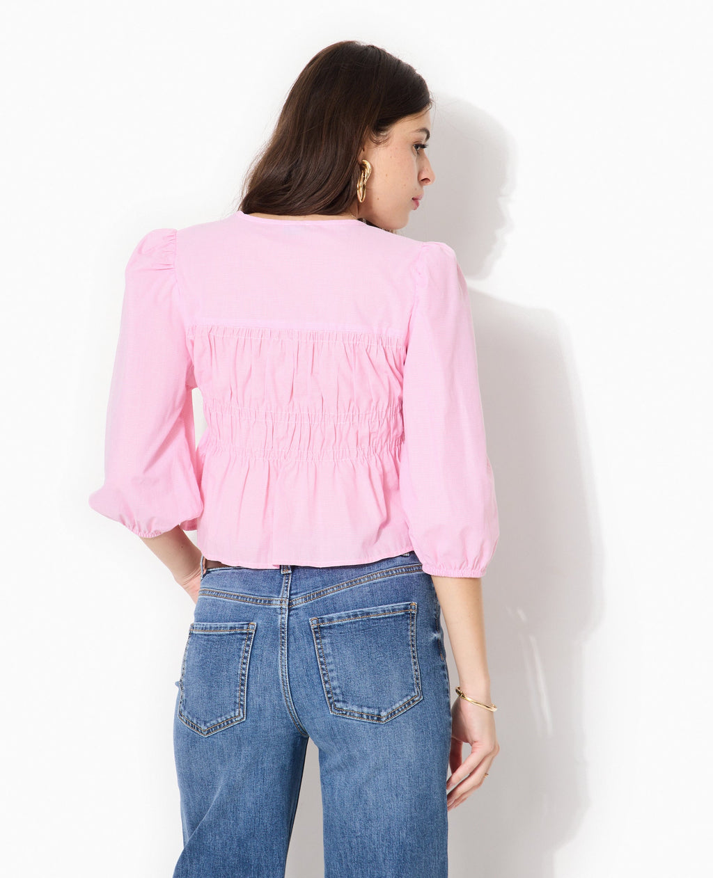 Blouse avec nouettes motif mini-vichy