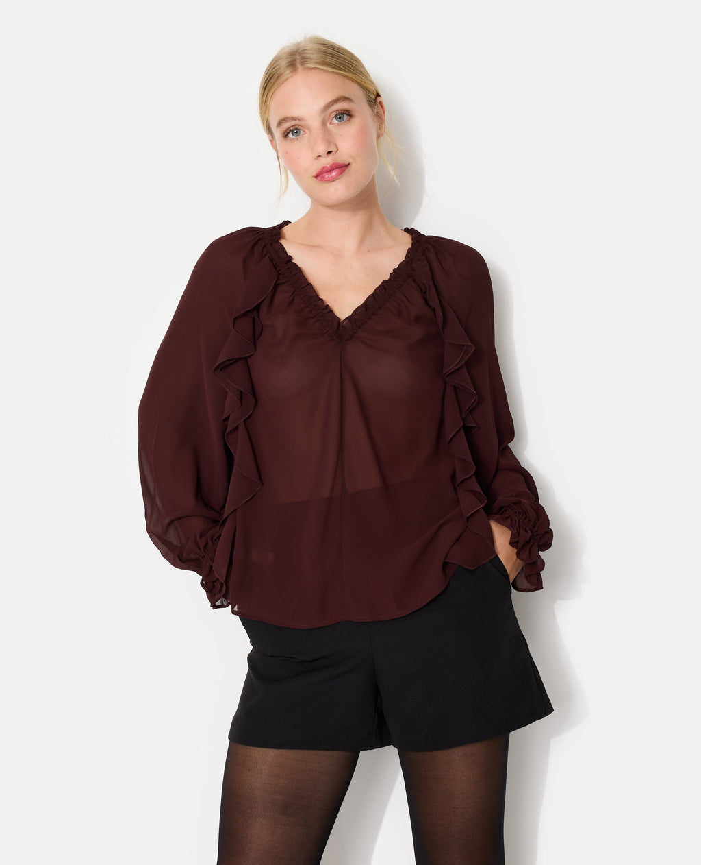 Blouse en voile avec volants et manches ballons