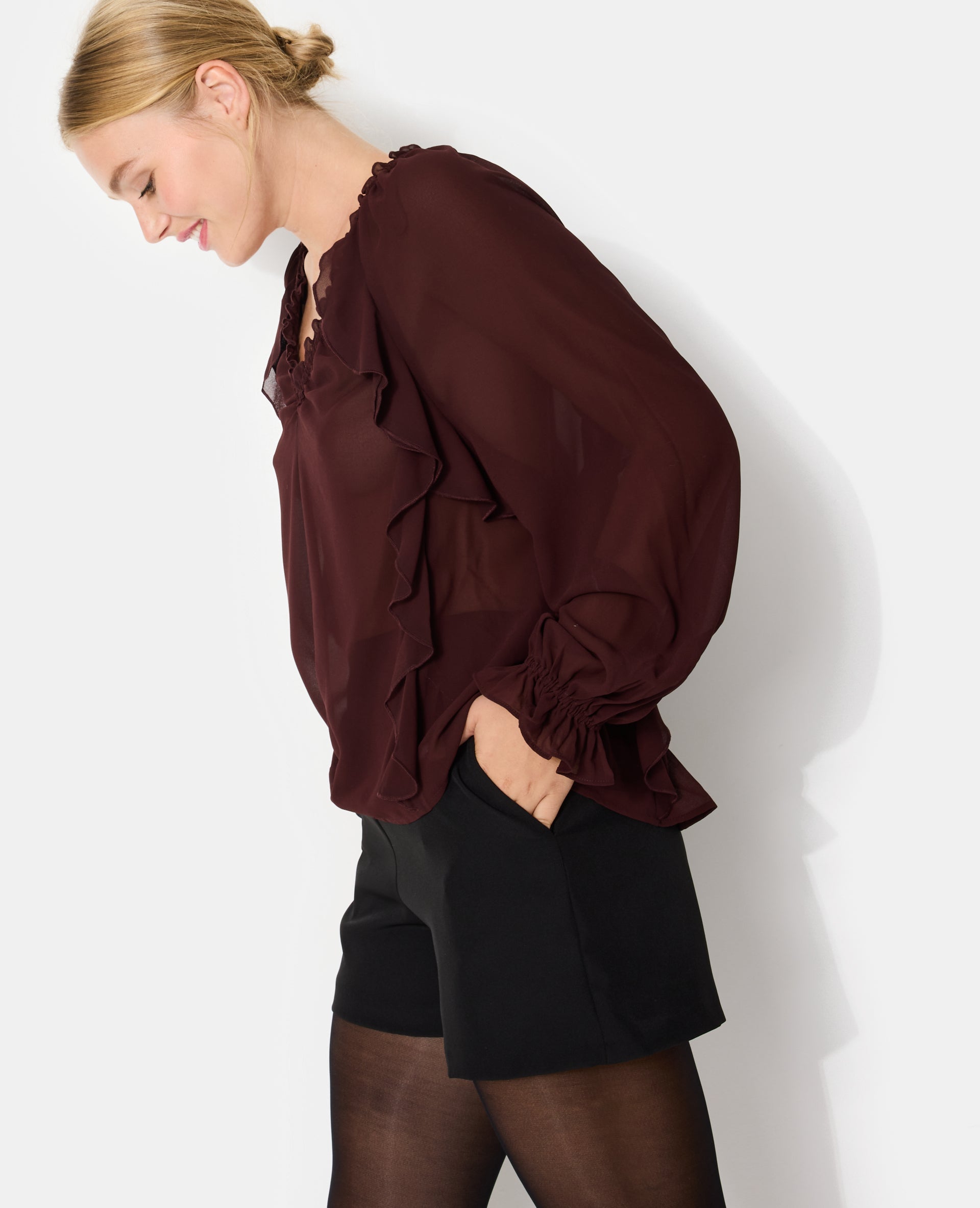 Blouse en voile avec volants et manches ballons