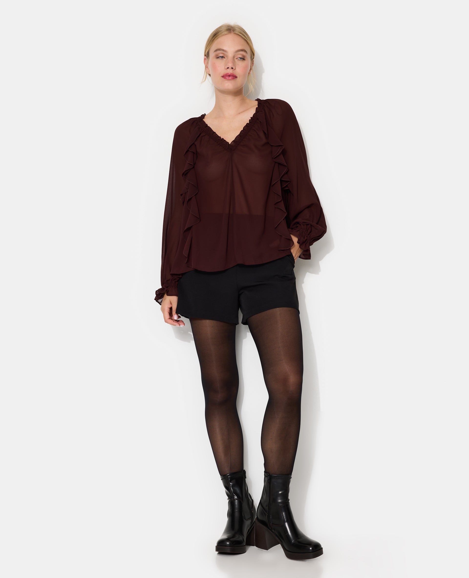 Blouse en voile avec volants et manches ballons