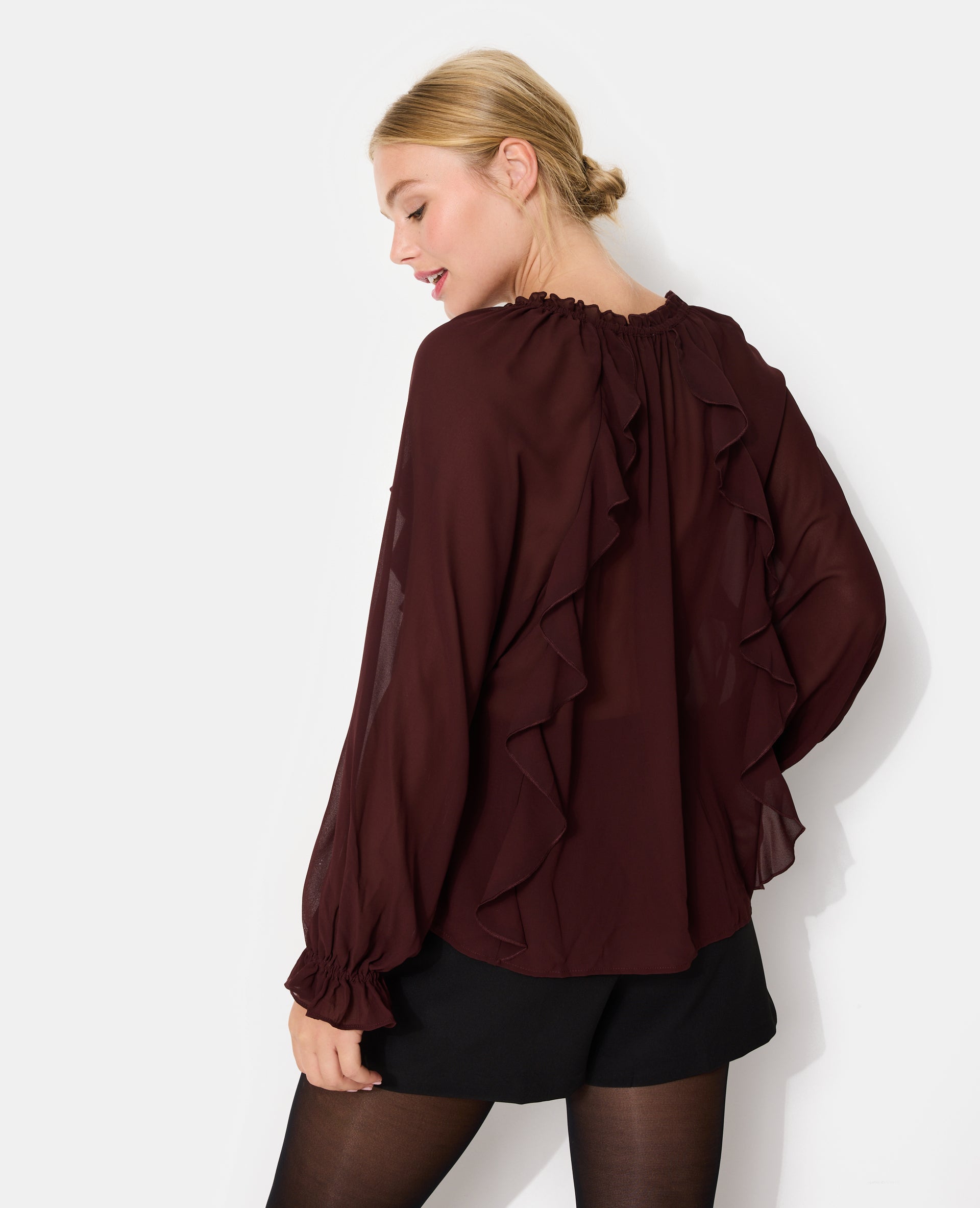 Blouse en voile avec volants et manches ballons