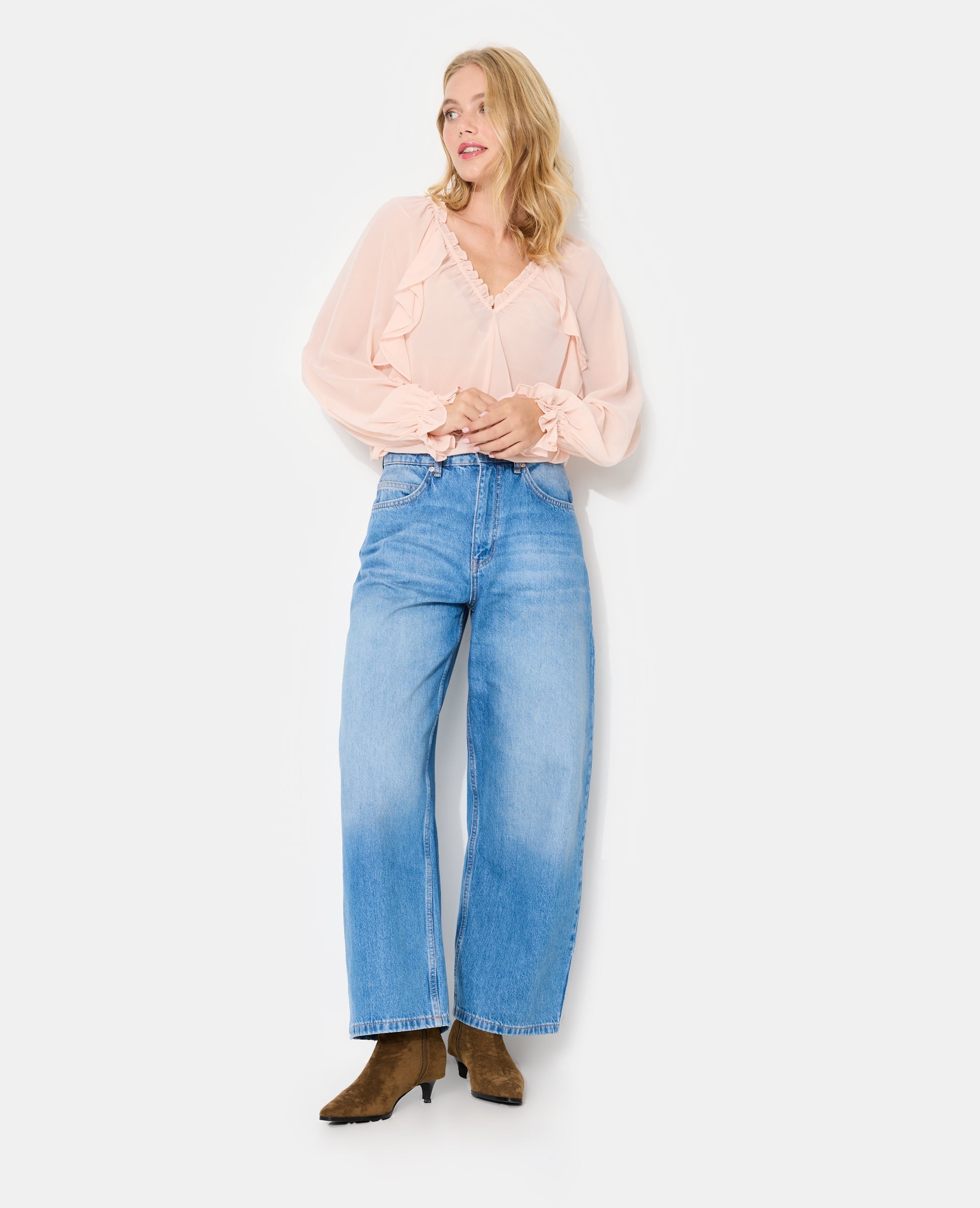 Blouse en voile avec volants et manches ballons