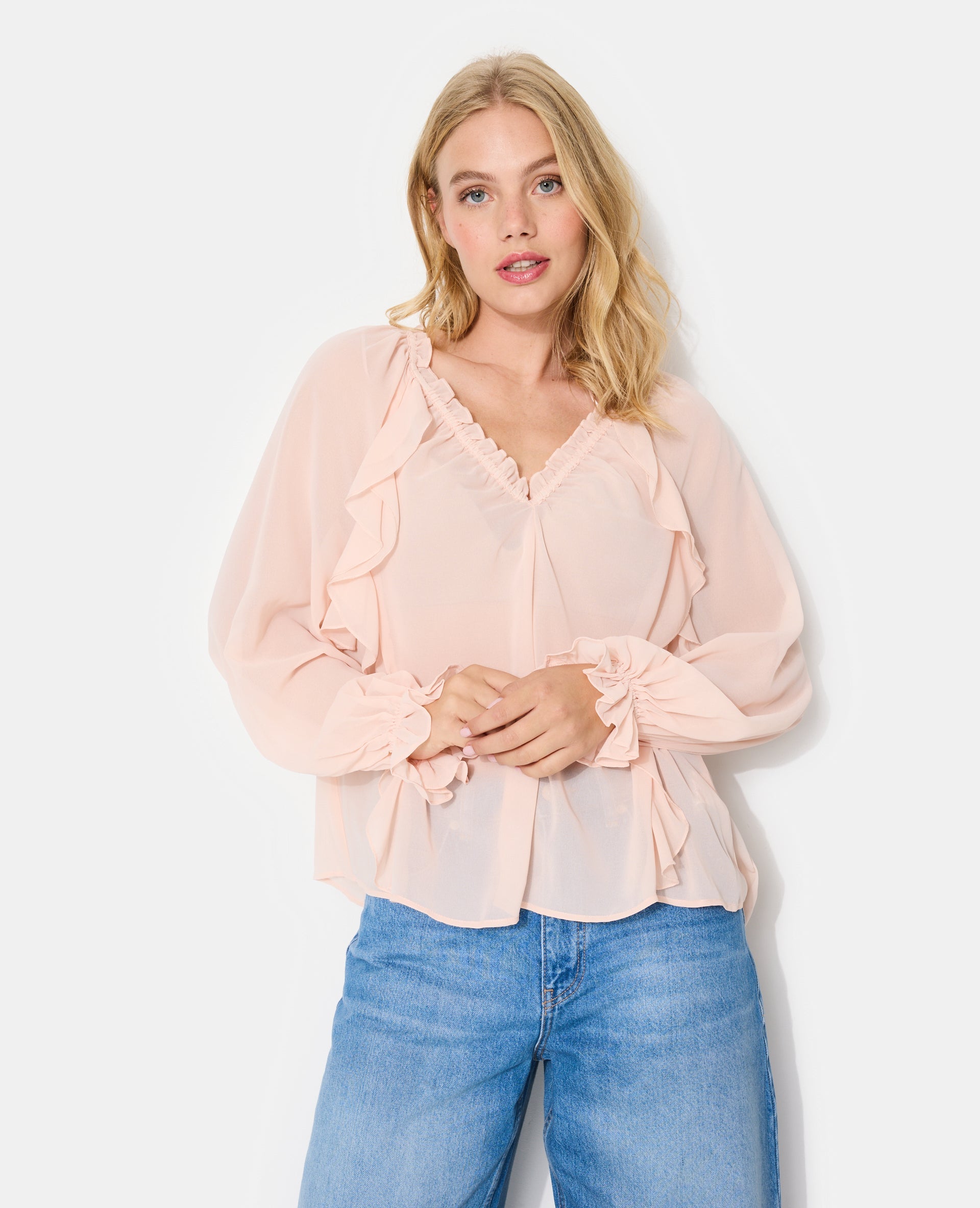 Blouse en voile avec volants et manches ballons