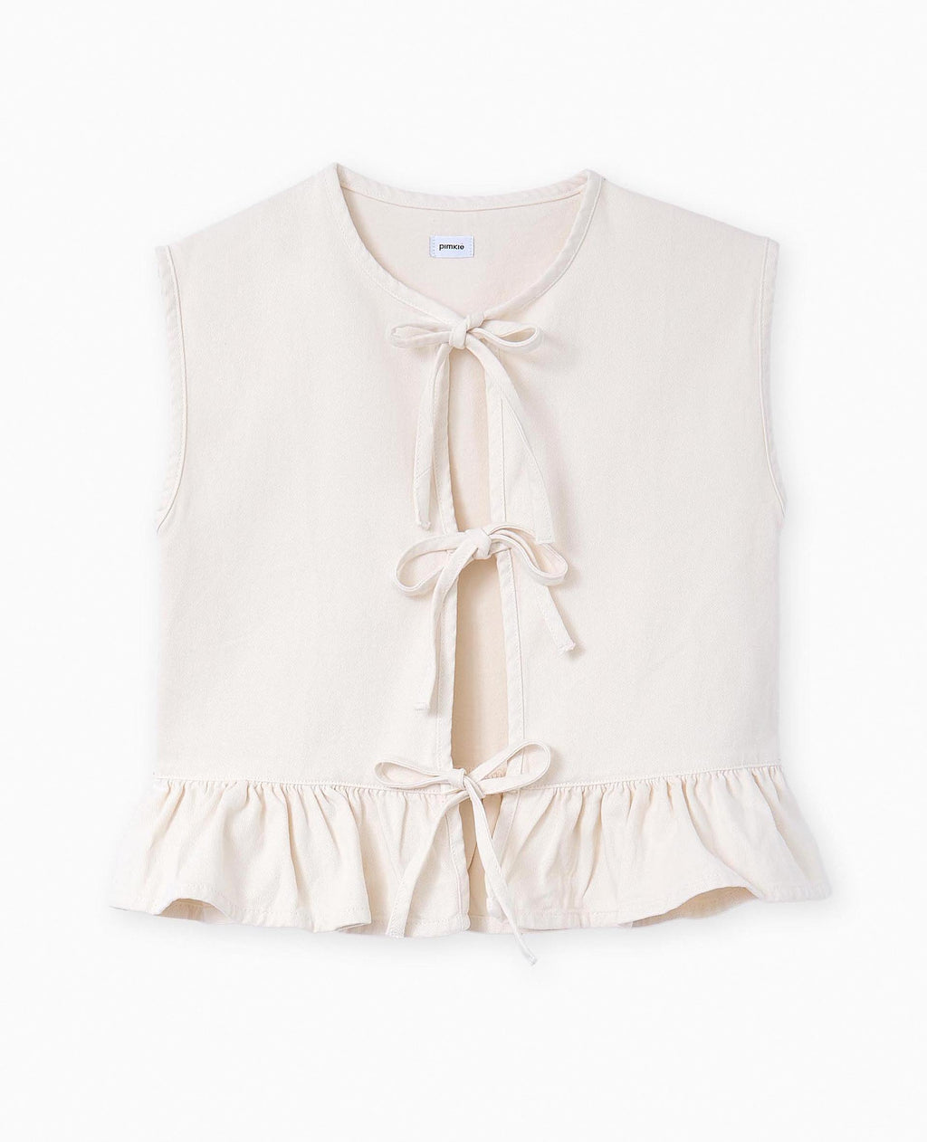 Blouse en jean sans manches avec volant et nouettes