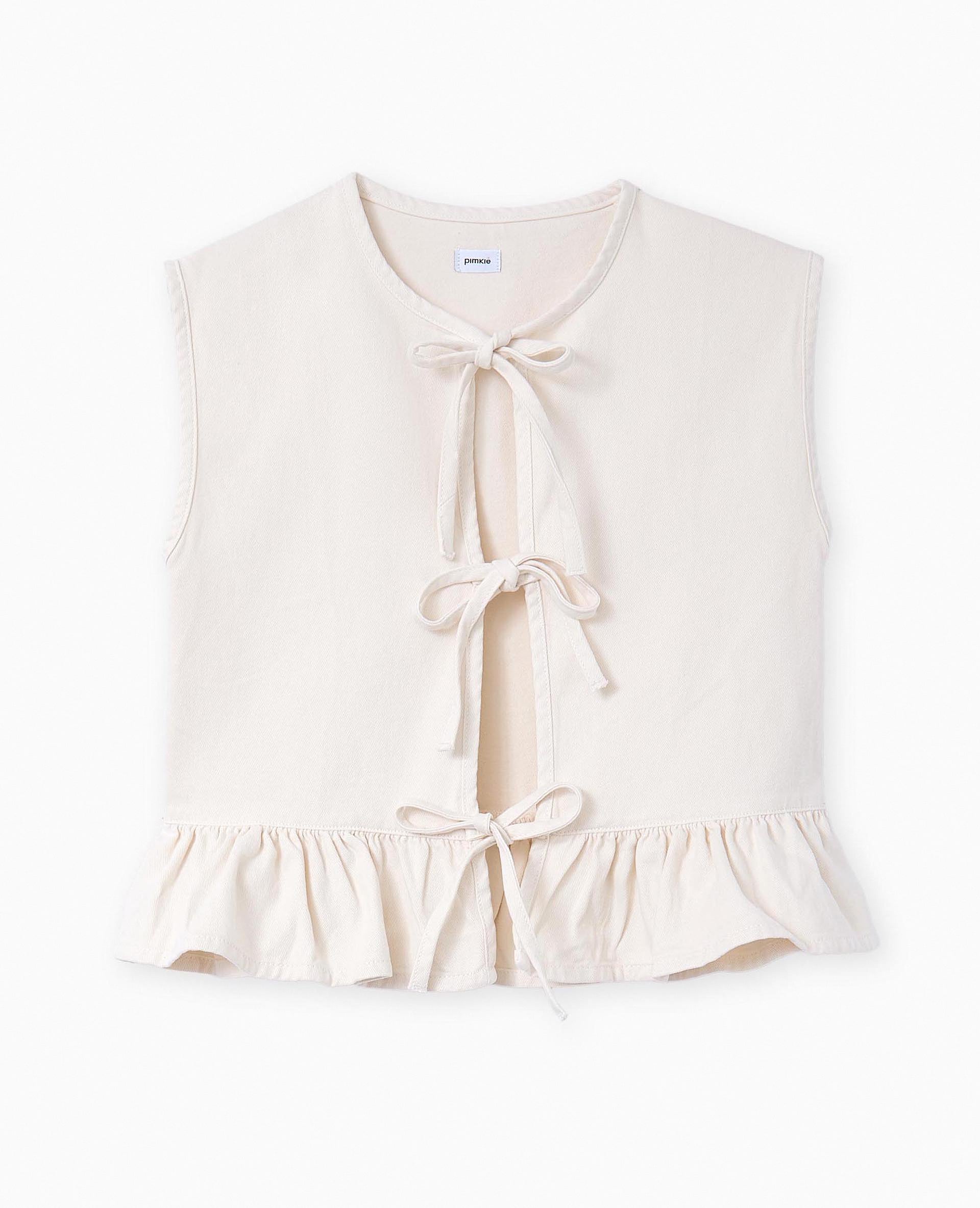 Blouse en jean sans manches avec volant et nouettes
