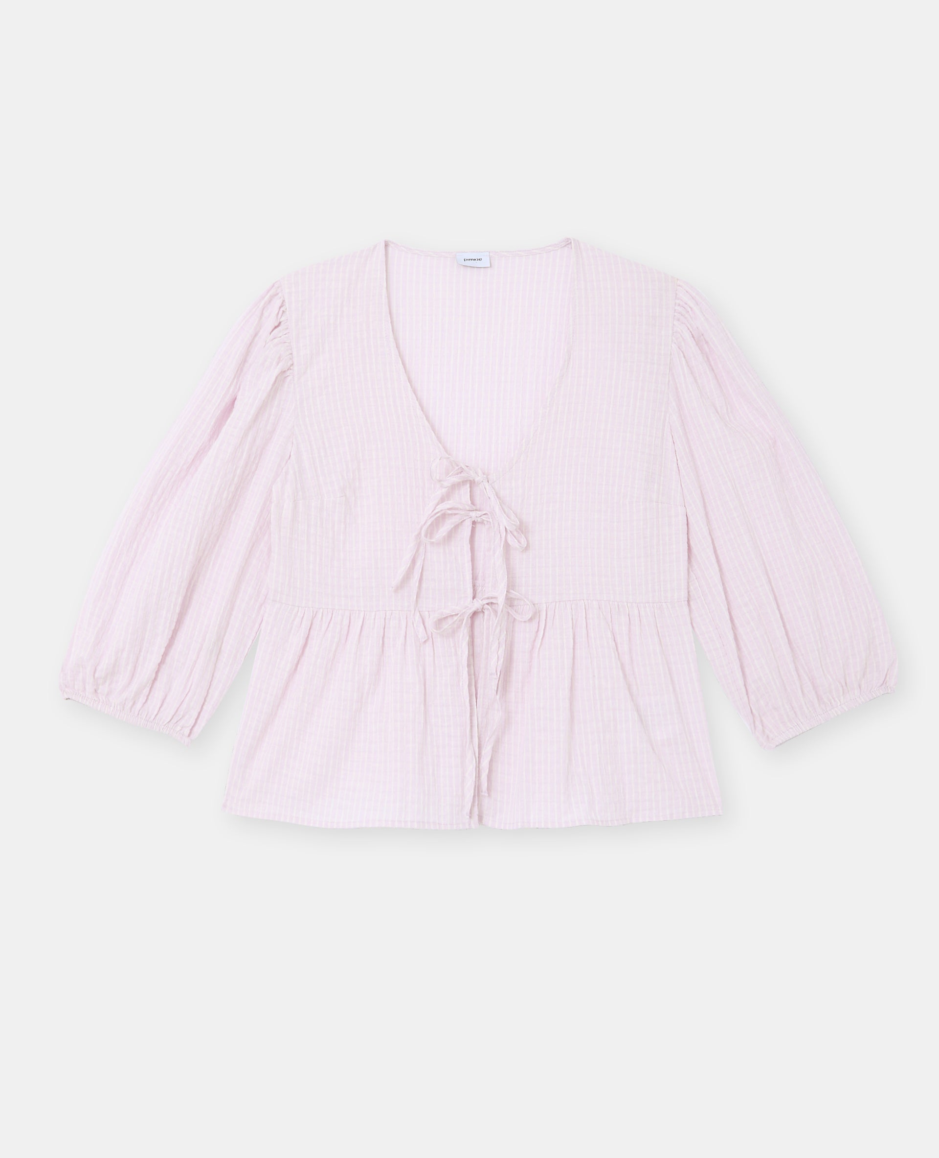 Blouse rayée avec nouettes et manches ballons