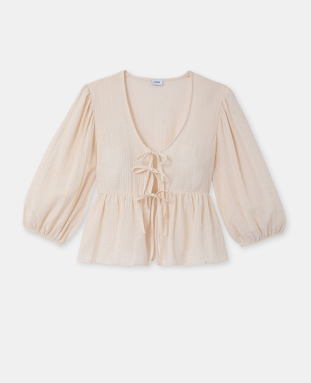 Blouse tissu gaufré avec nouettes et volant