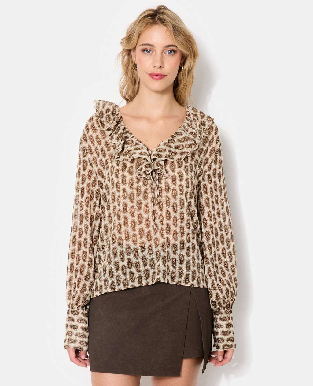 Blouse en voile avec volants motif cachemire