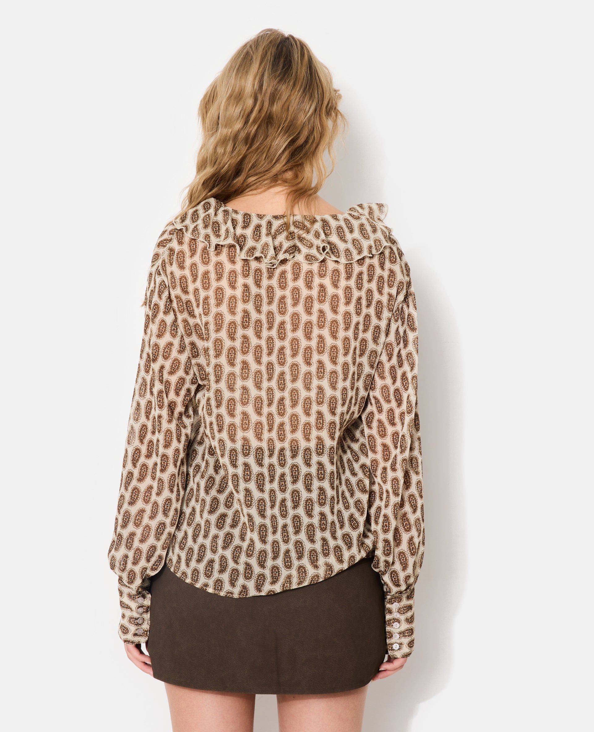 Blouse en voile avec volants motif cachemire