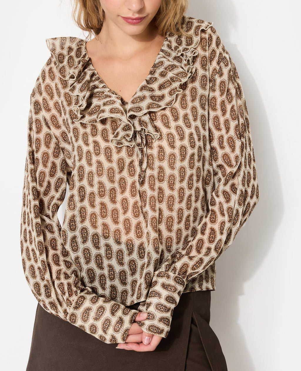 Blouse en voile avec volants motif cachemire