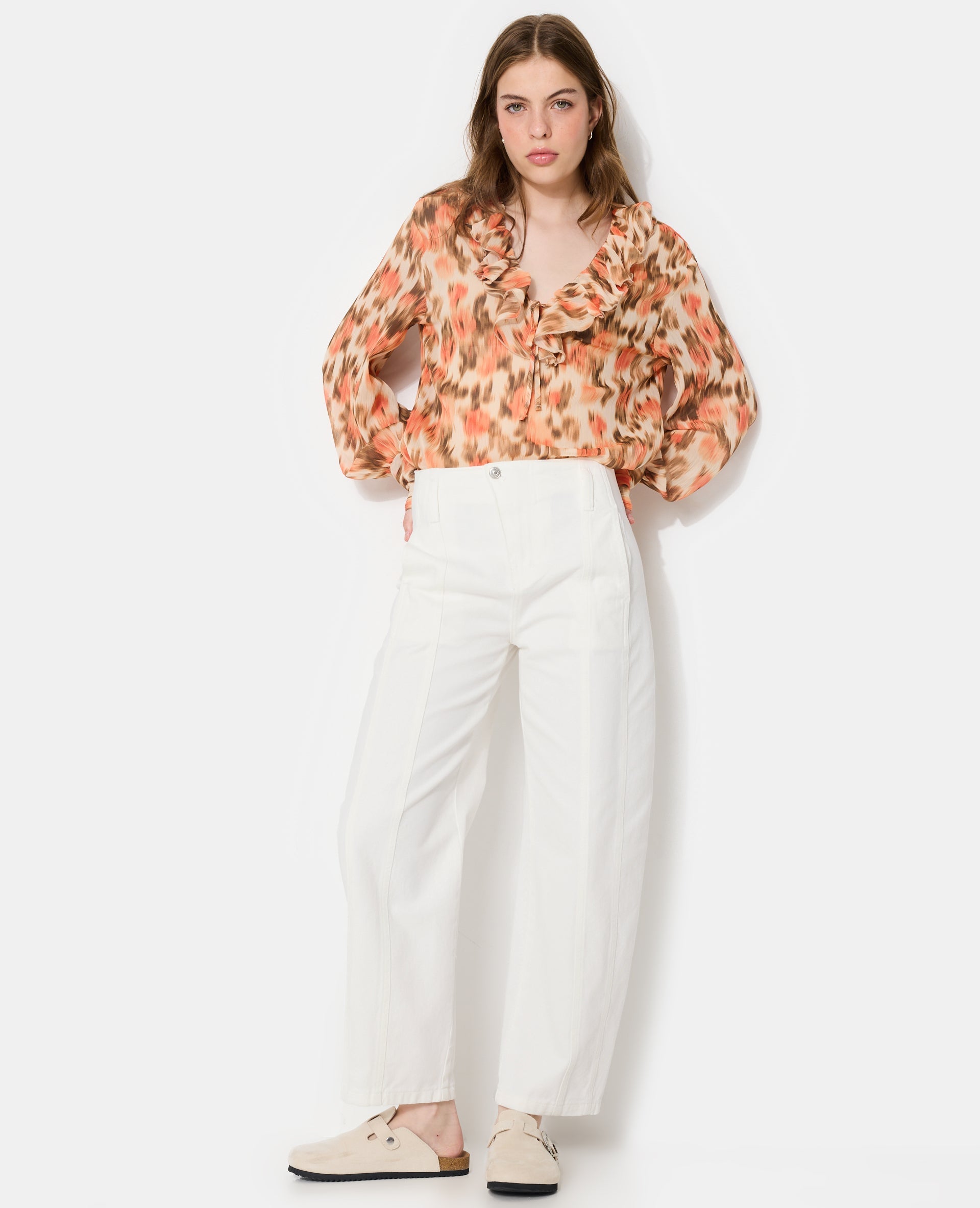 Blouse en voile avec motifs fleurs floues