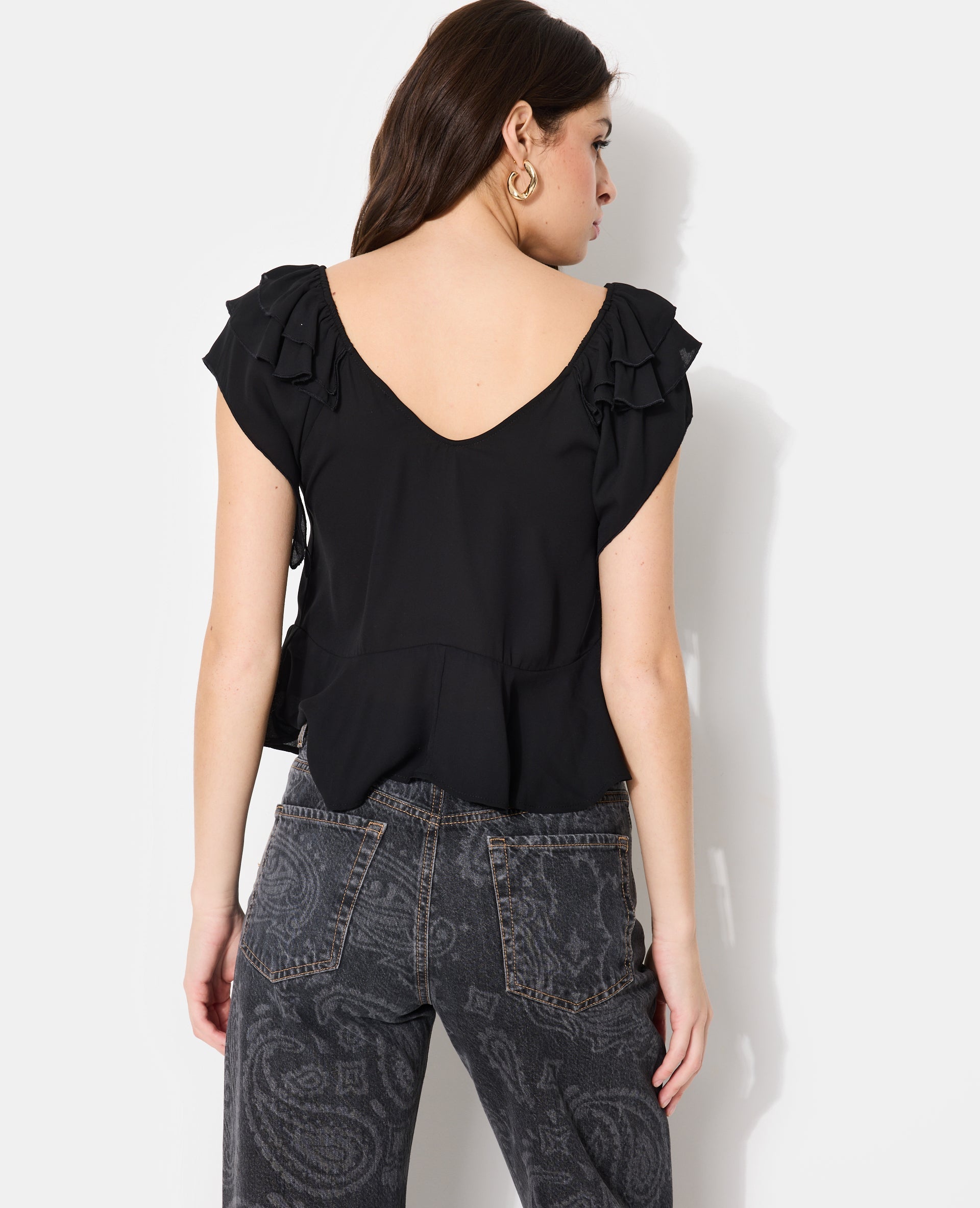 Blouse en voile avec volants et nouettes