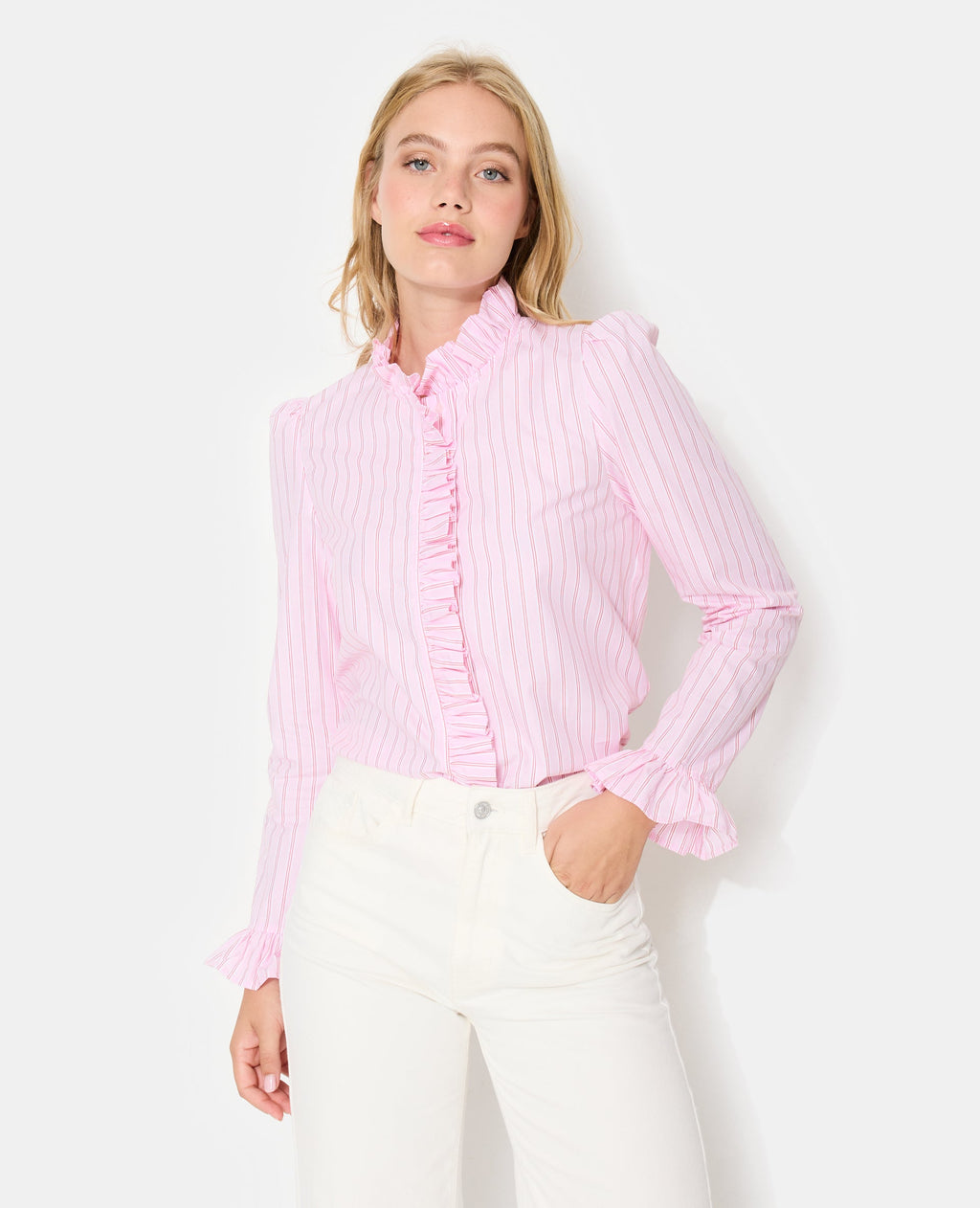 Chemise popeline rayée avec volants