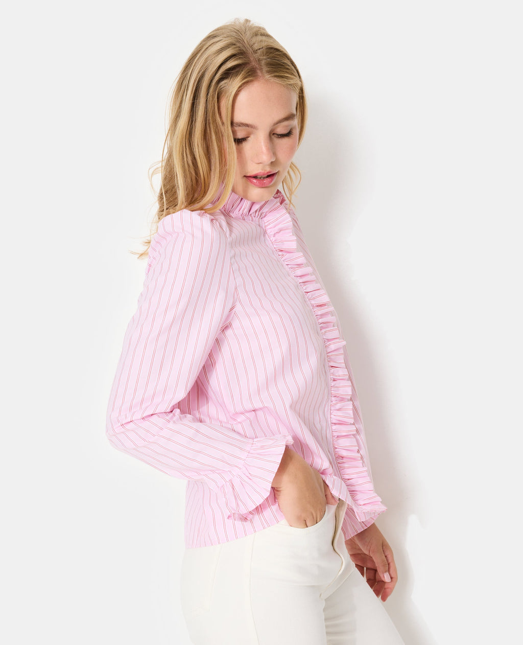 Chemise popeline rayée avec volants