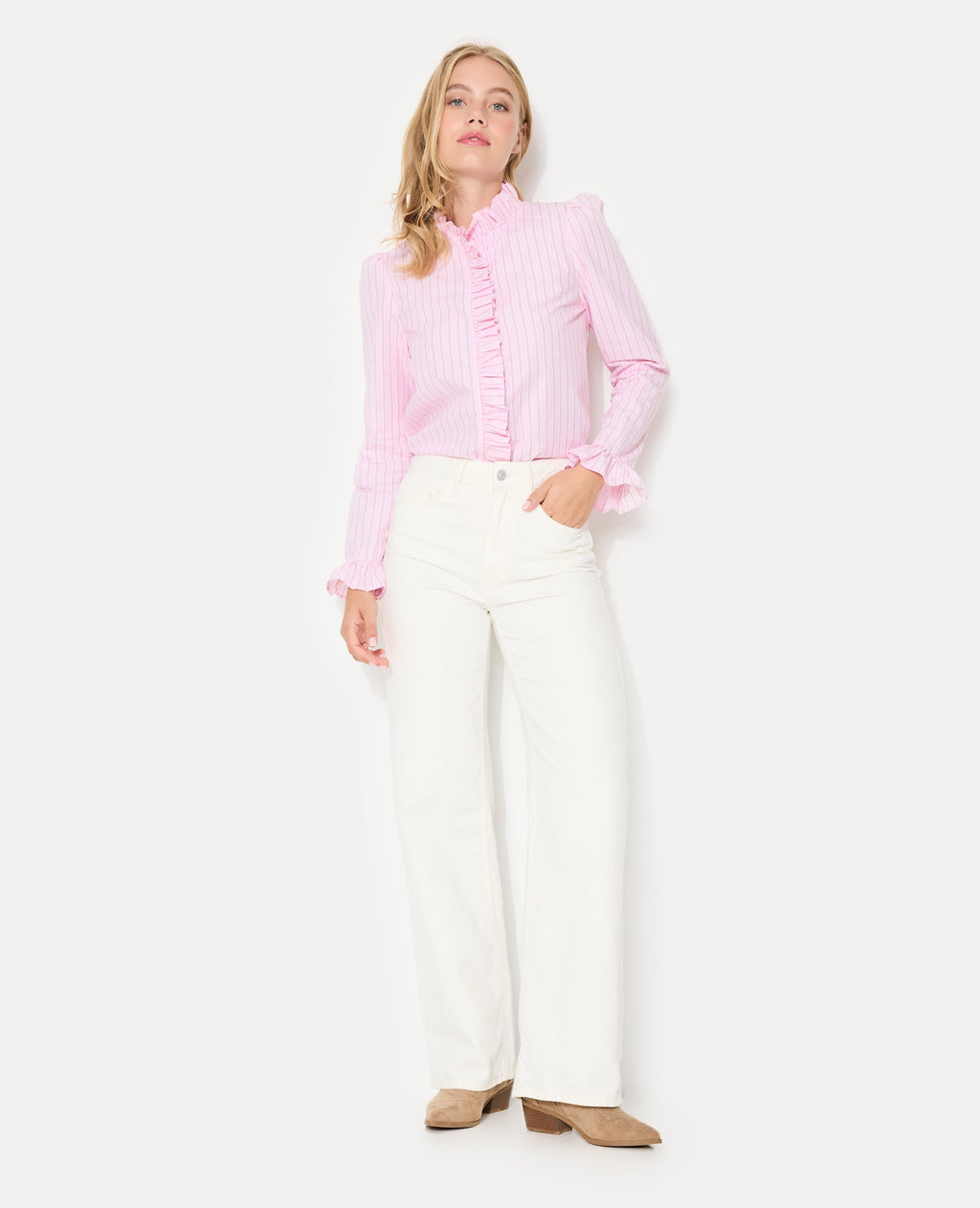 Chemise popeline rayée avec volants