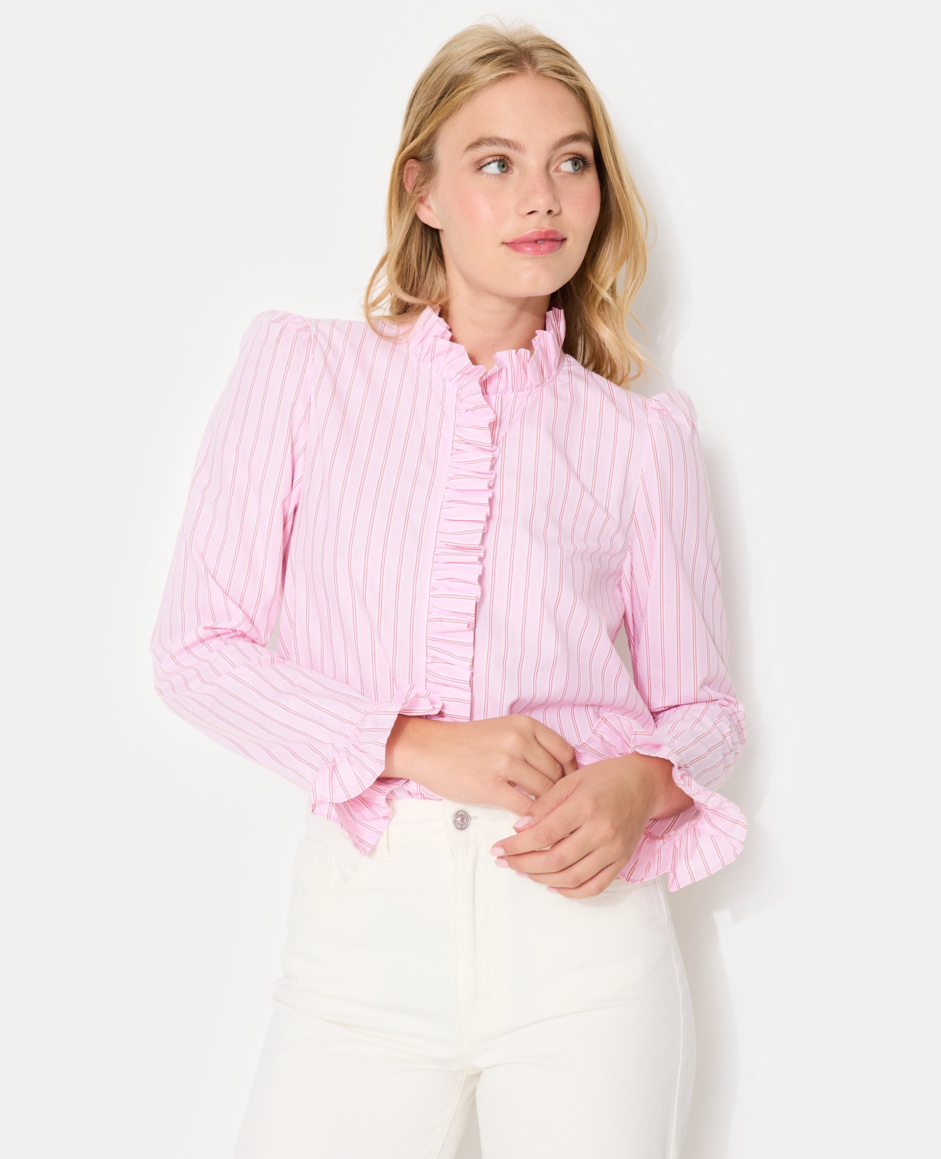 Chemise popeline rayée avec volants