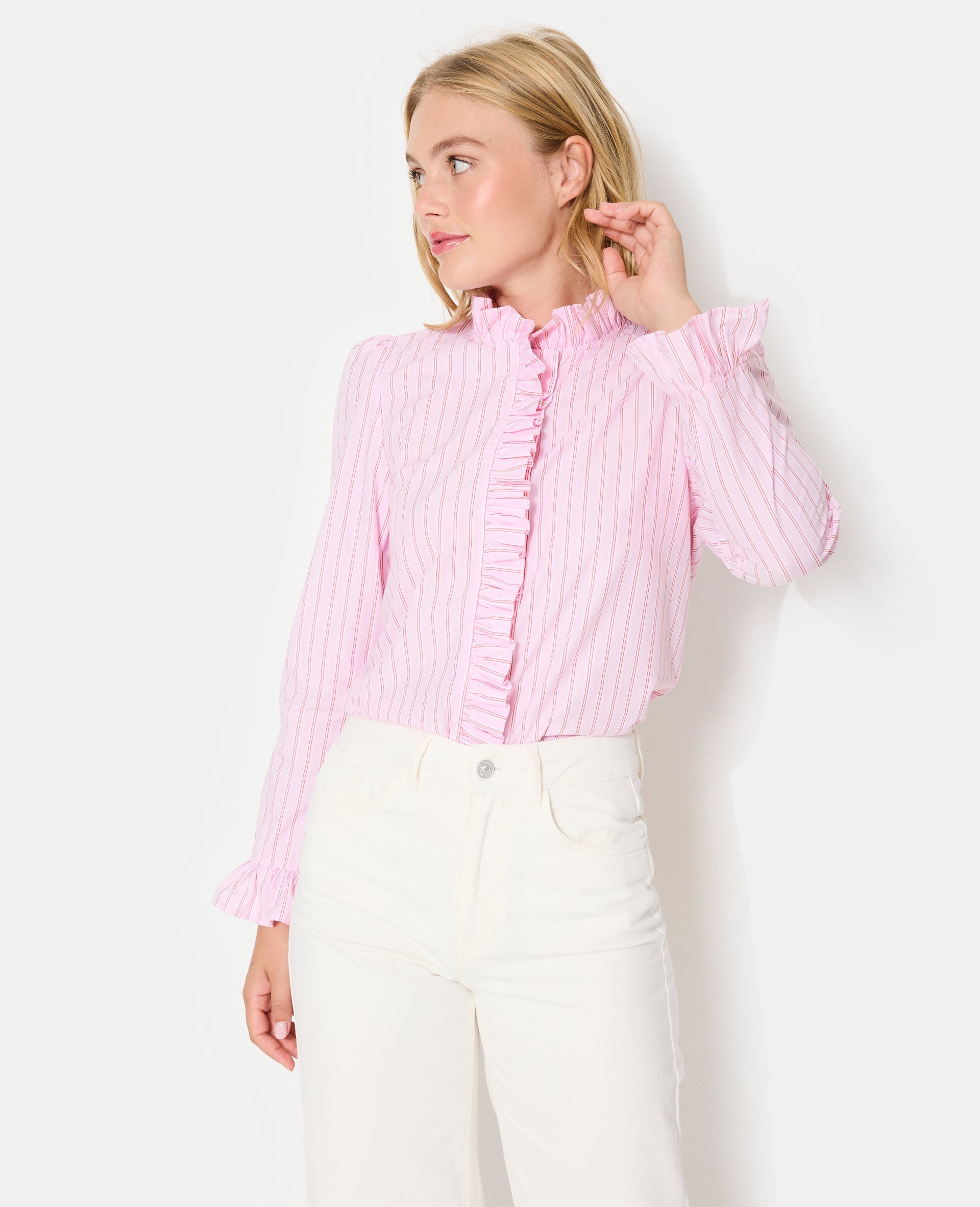 Chemise popeline rayée avec volants