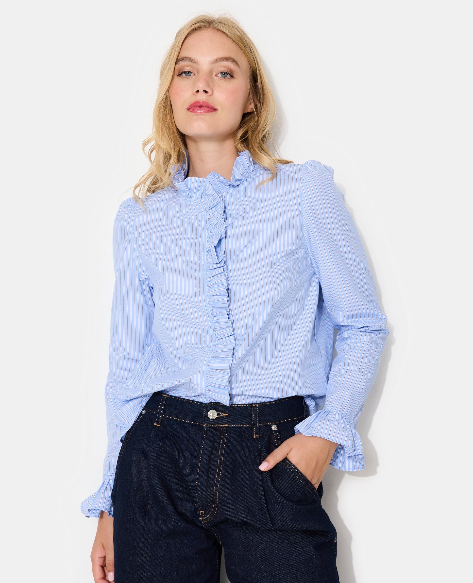 Chemise popeline rayée avec volants