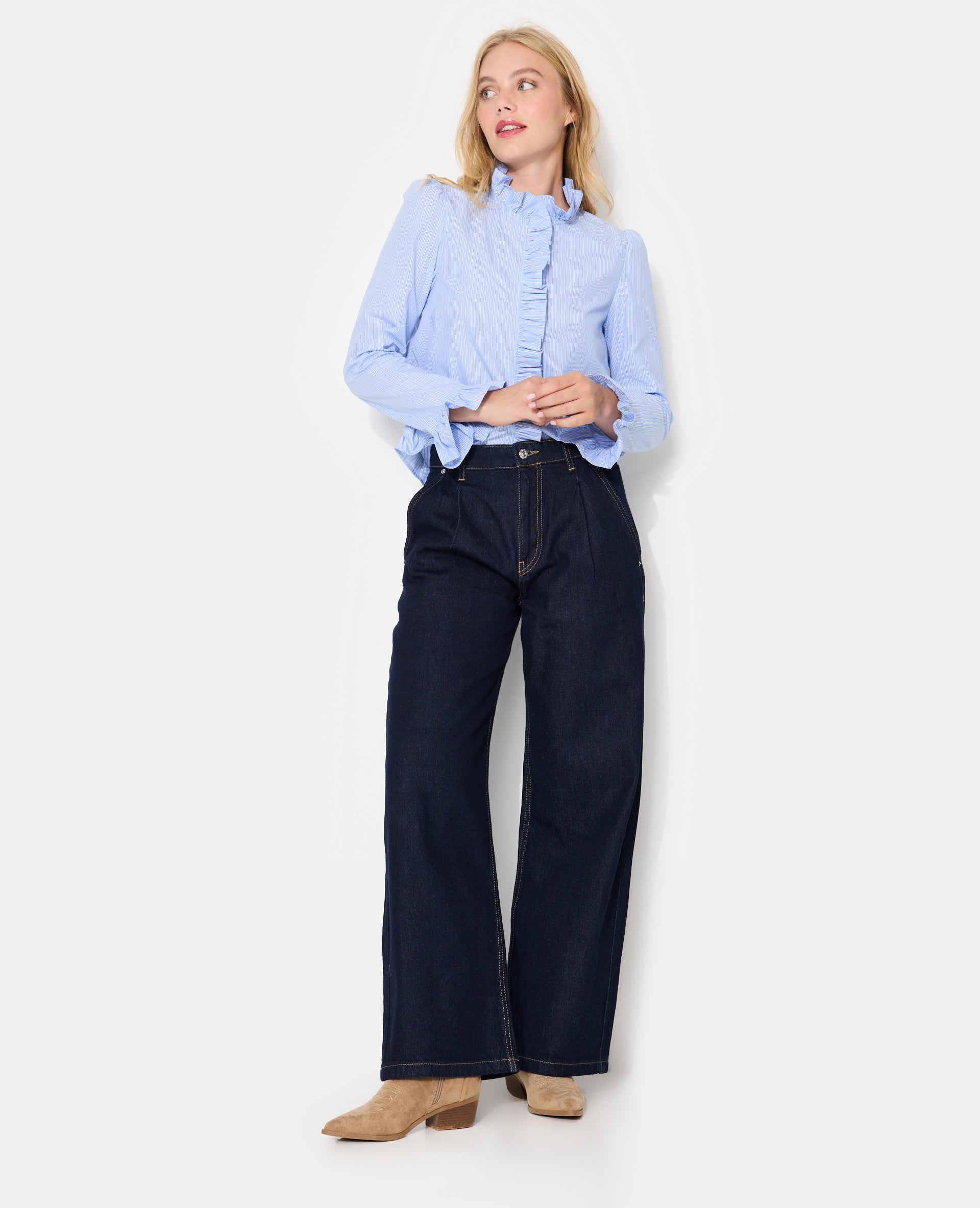 Chemise popeline rayée avec volants