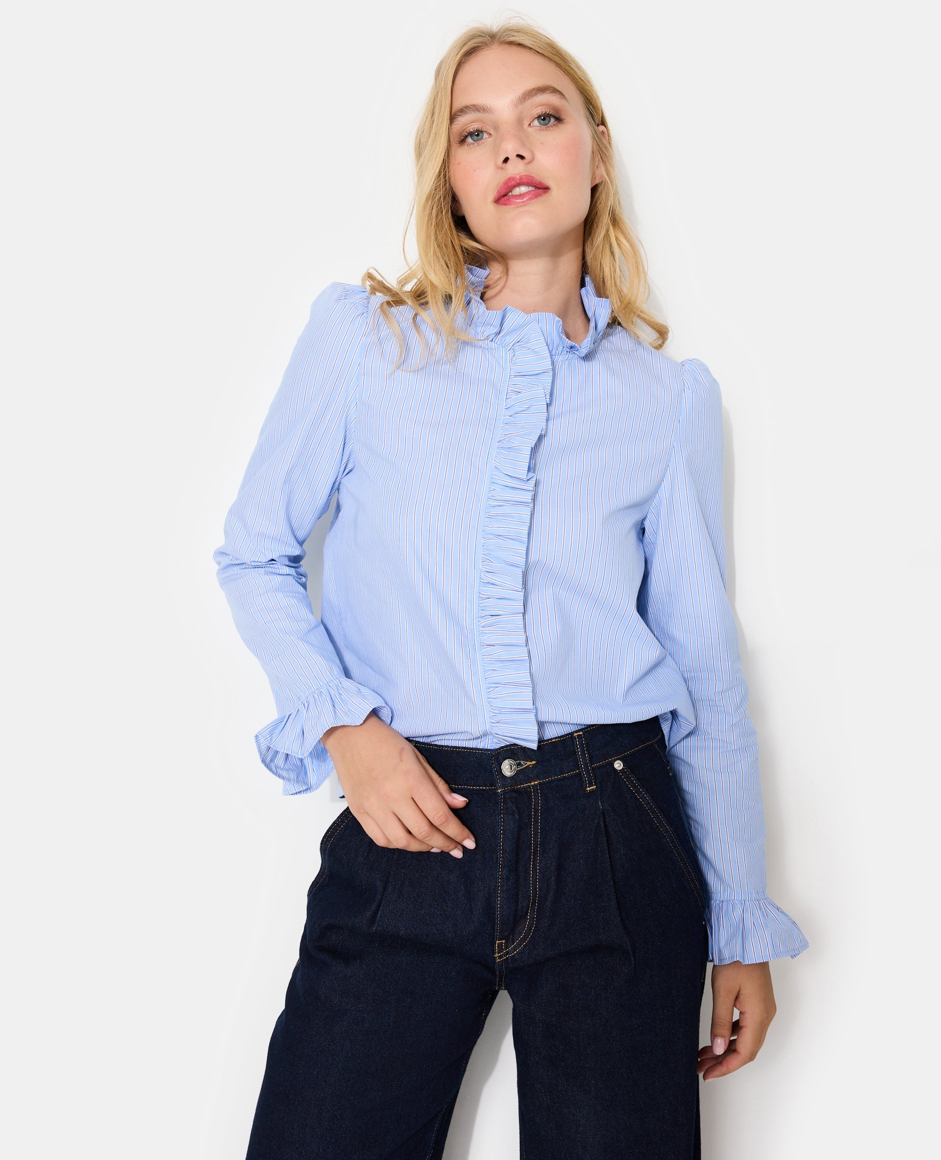 Chemise popeline rayée avec volants
