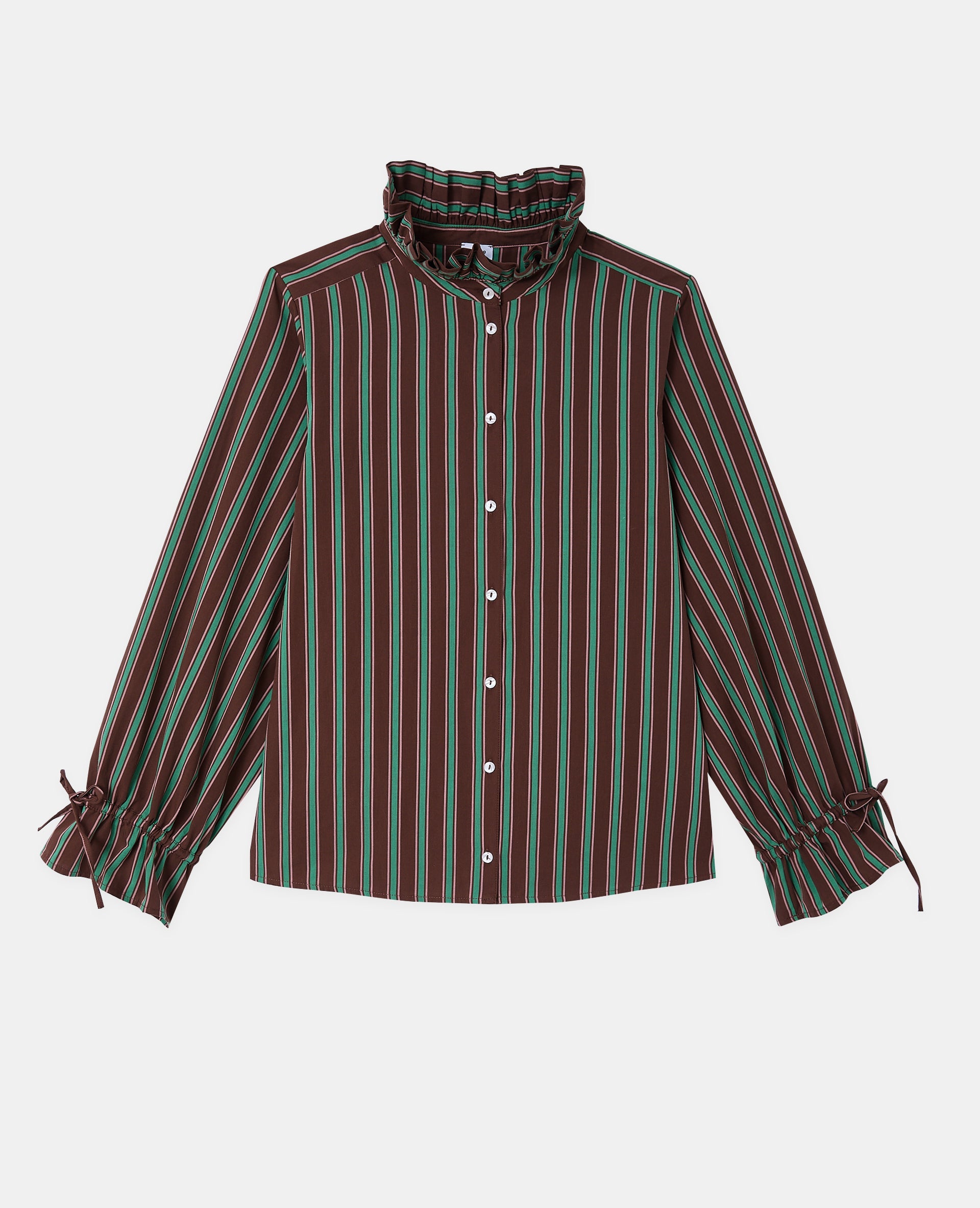 Chemise rayée avec col et manches volantés