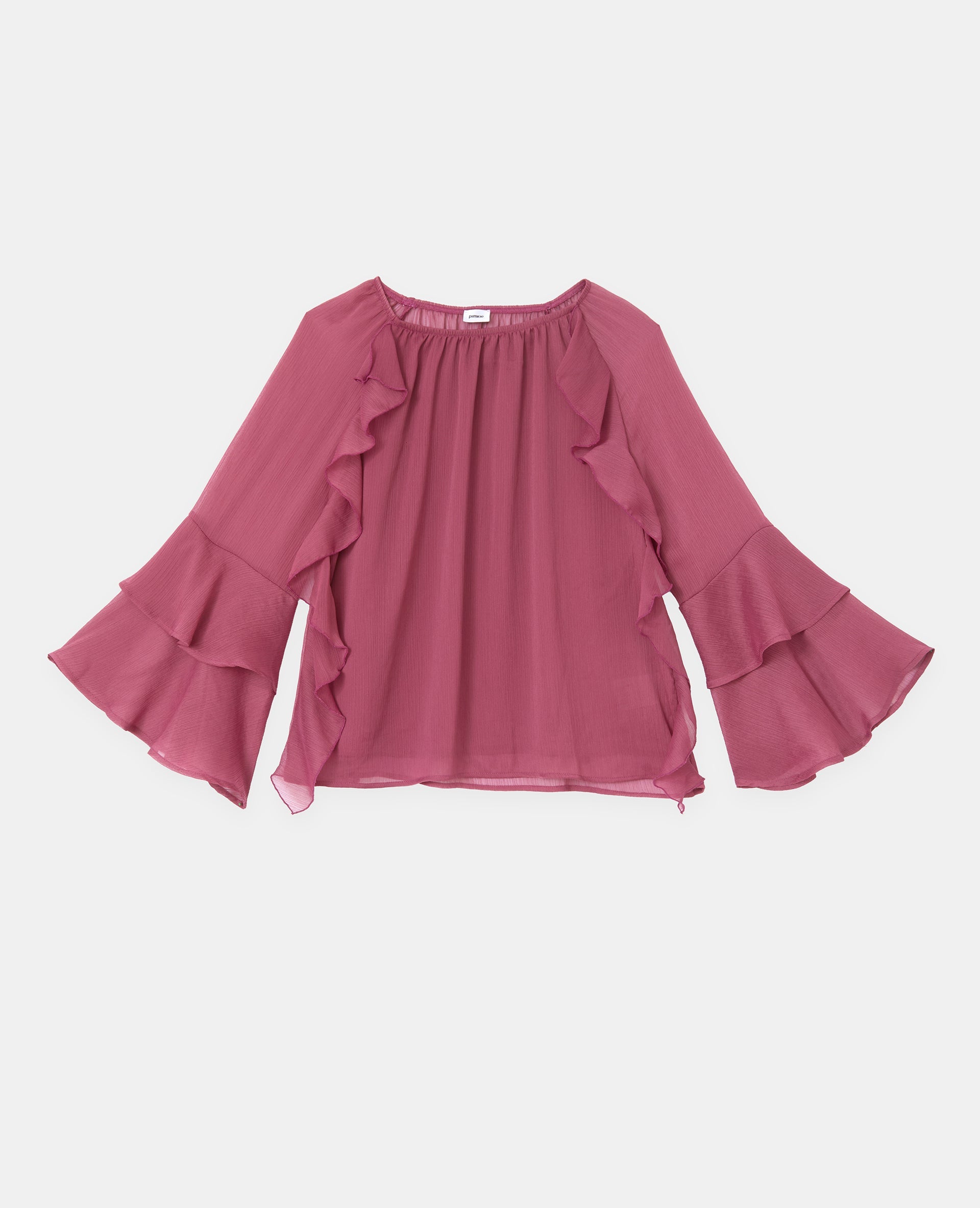 Blouse encolure Bardot en voile avec volants