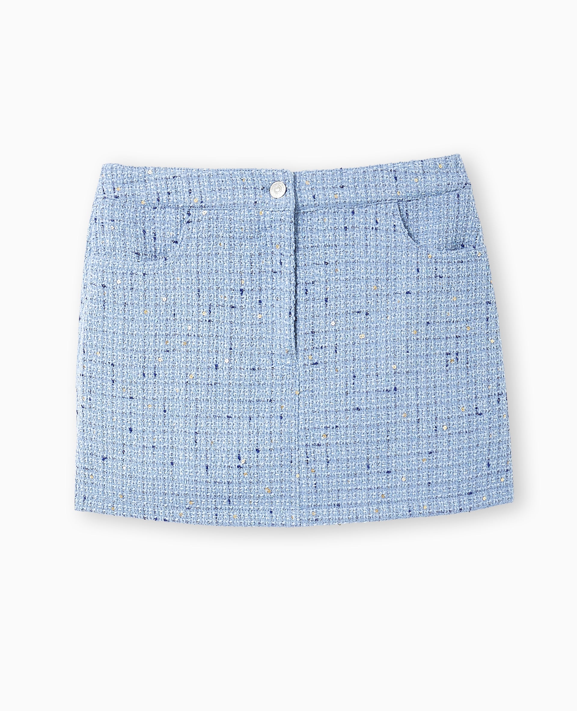 Jupe courte en tweed avec sequins