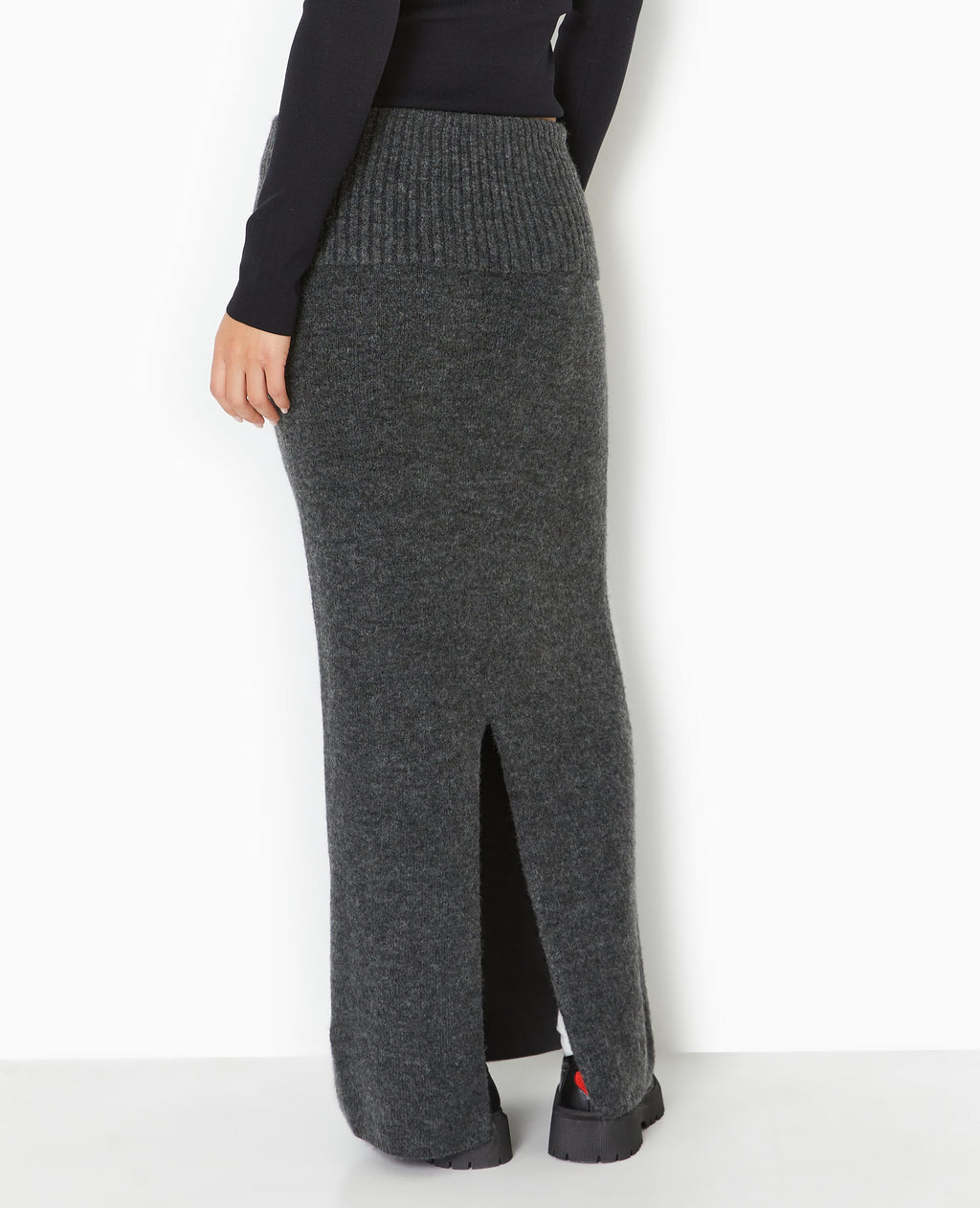 Jupe longue en maille avec ceinture revers