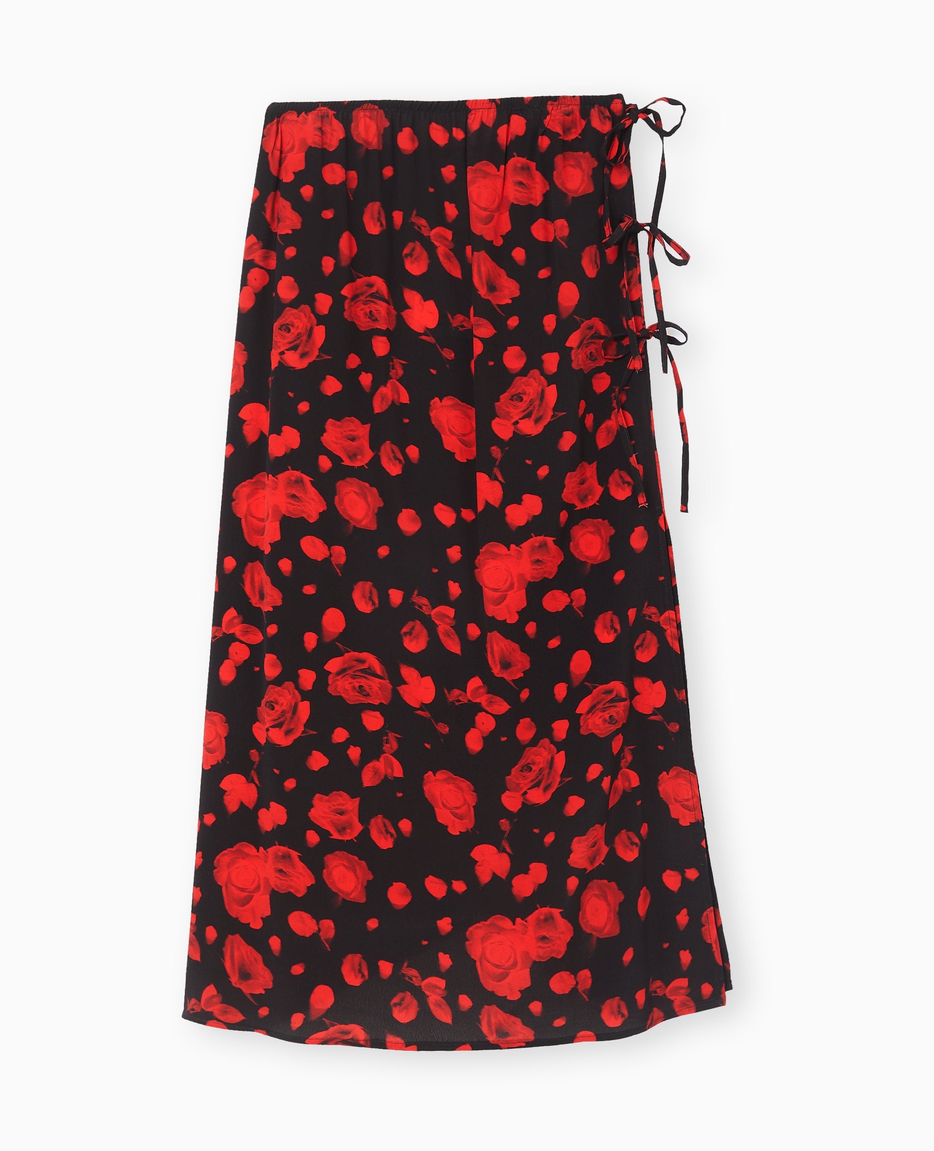 Jupe longue avec nouettes motif roses