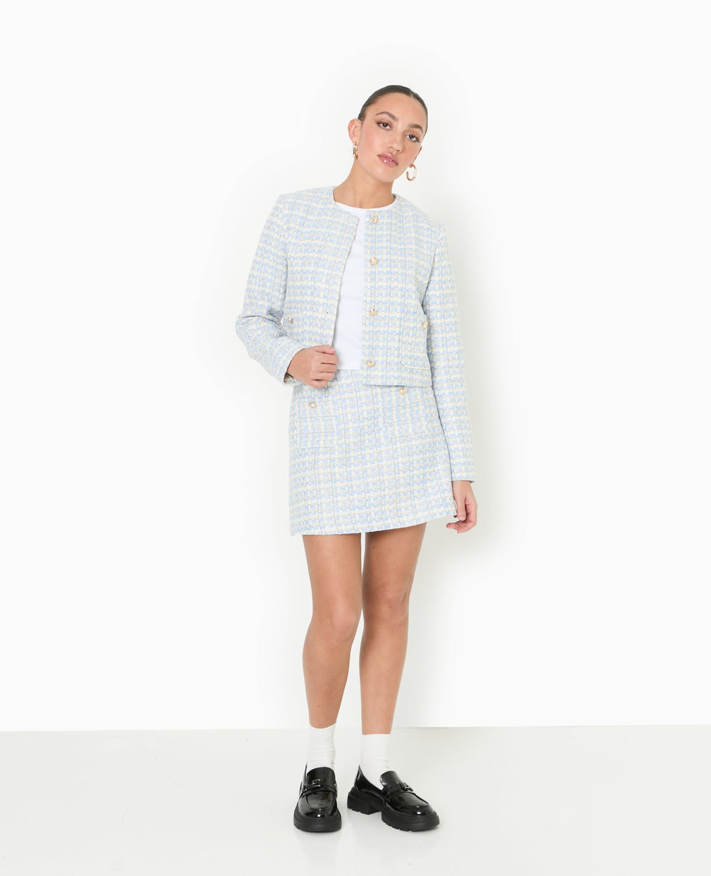 Jupe trapèze courte en tweed