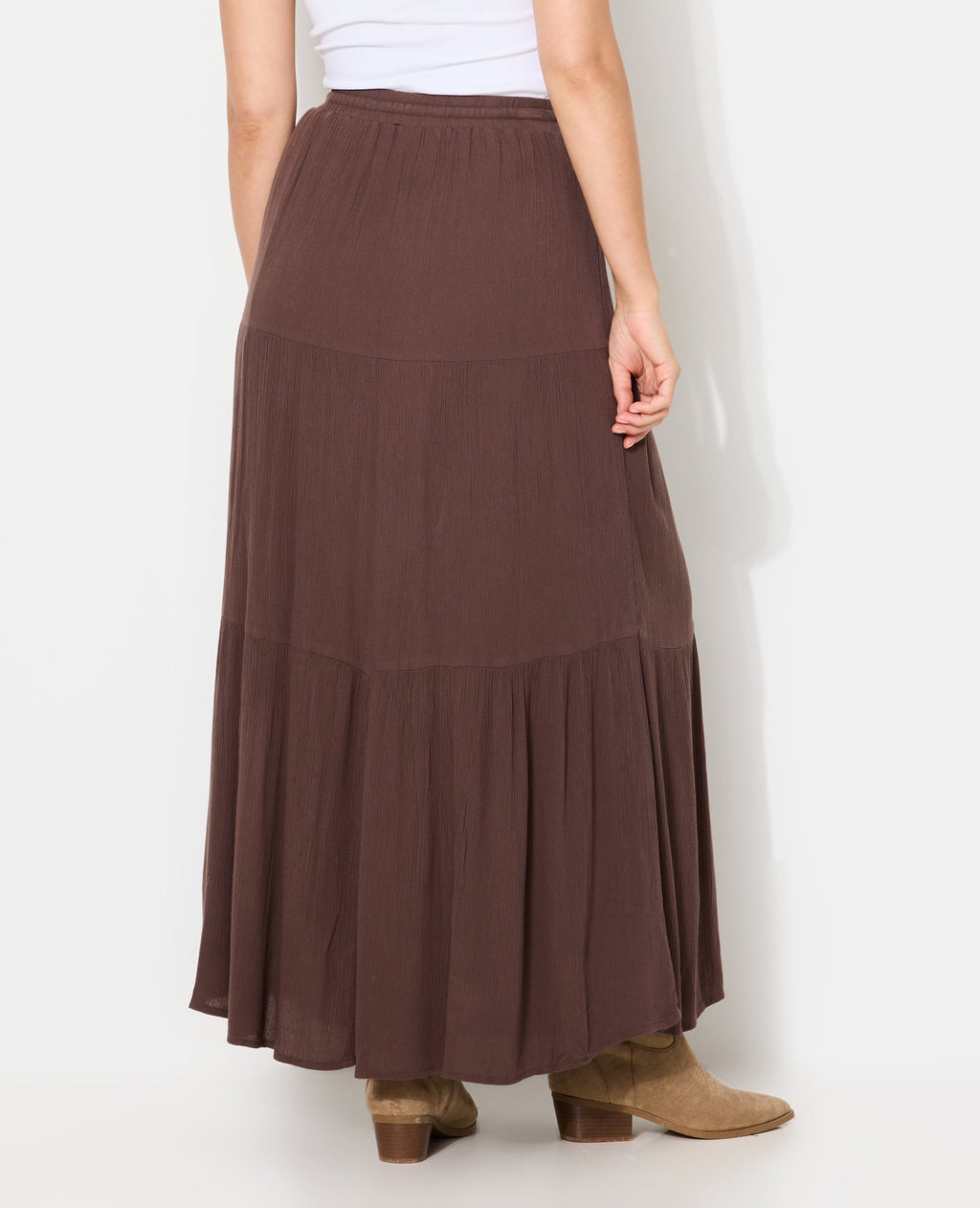 Jupon long à étages avec ceinture élastiquée