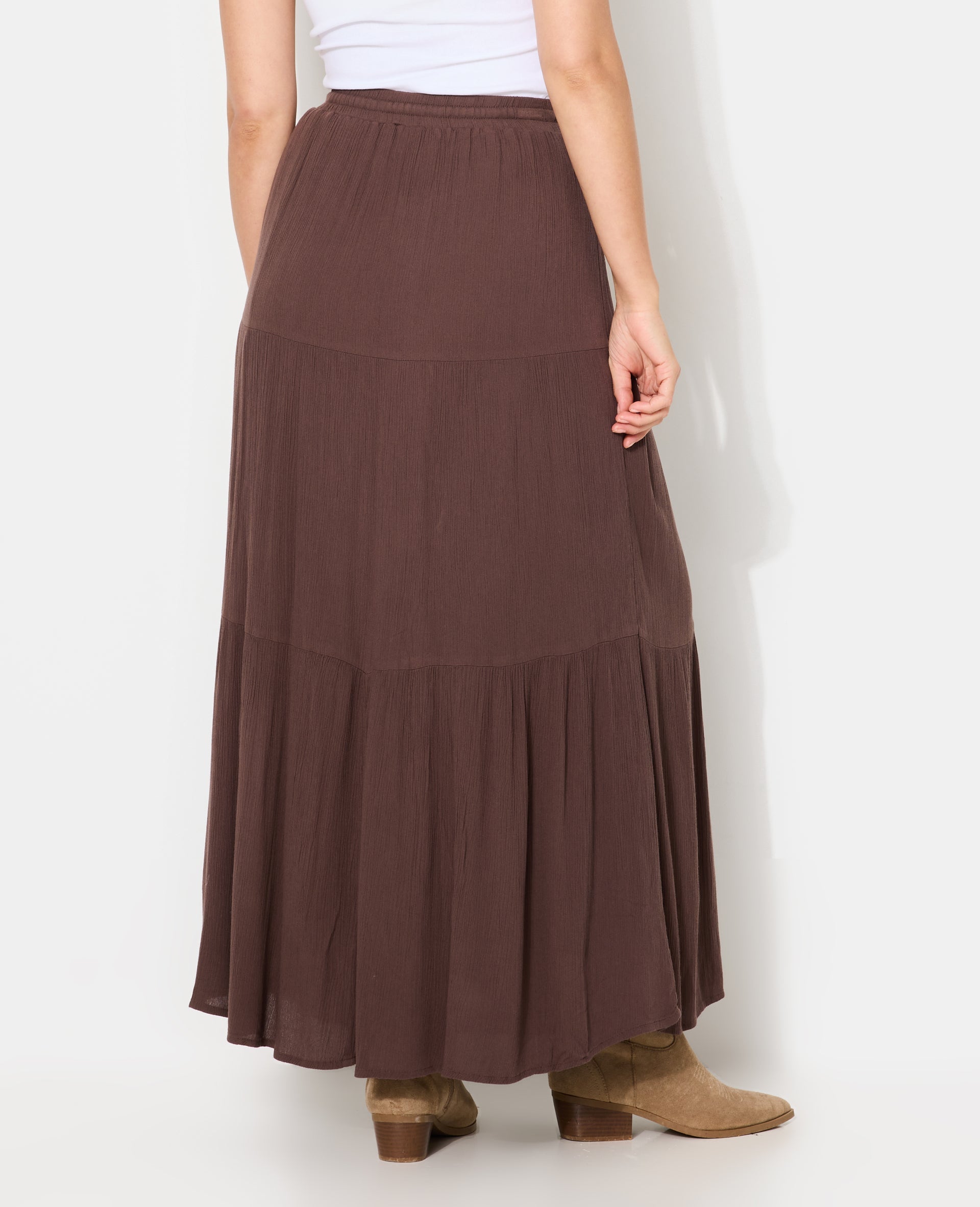 Jupon long à étages avec ceinture élastiquée
