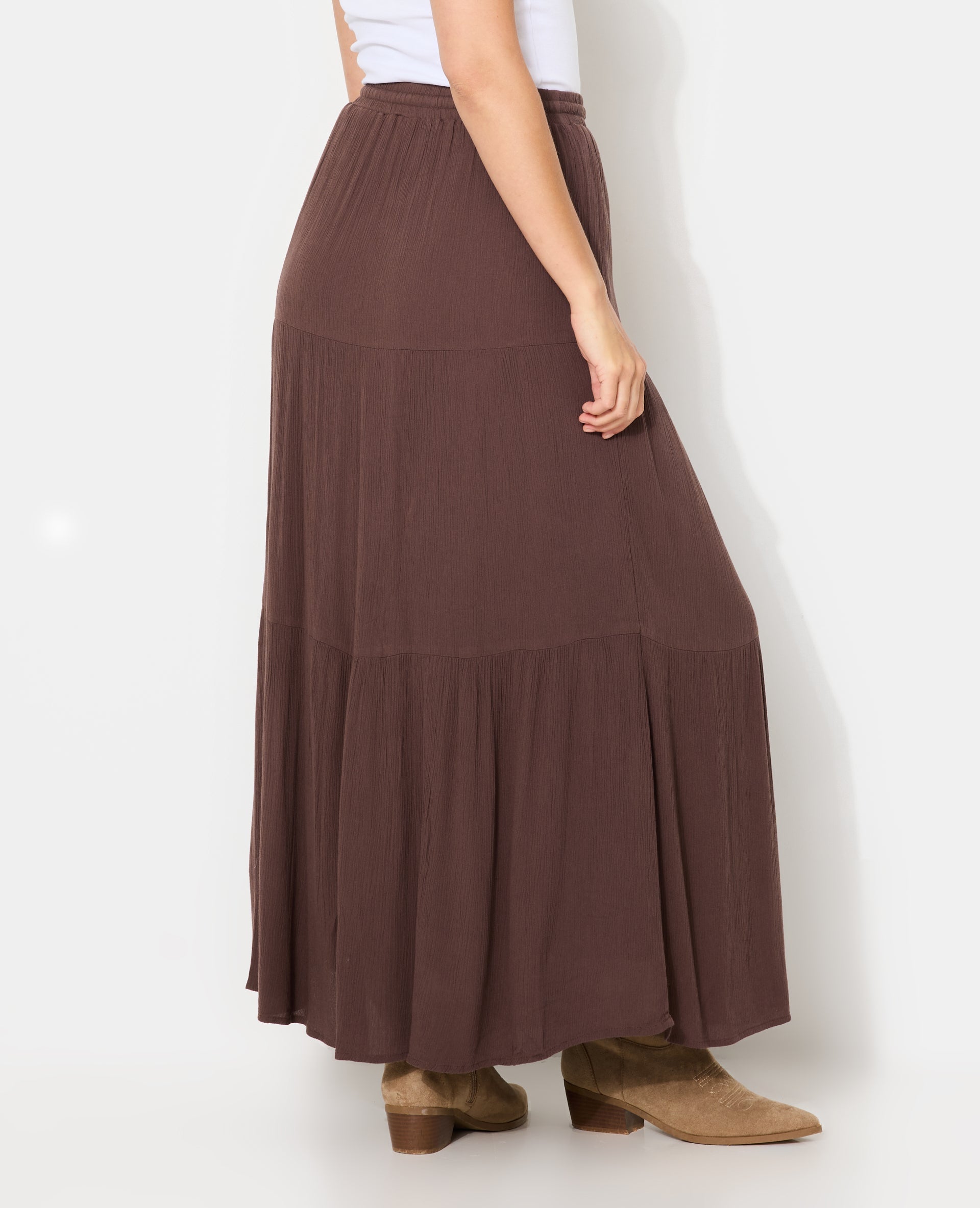 Jupon long à étages avec ceinture élastiquée