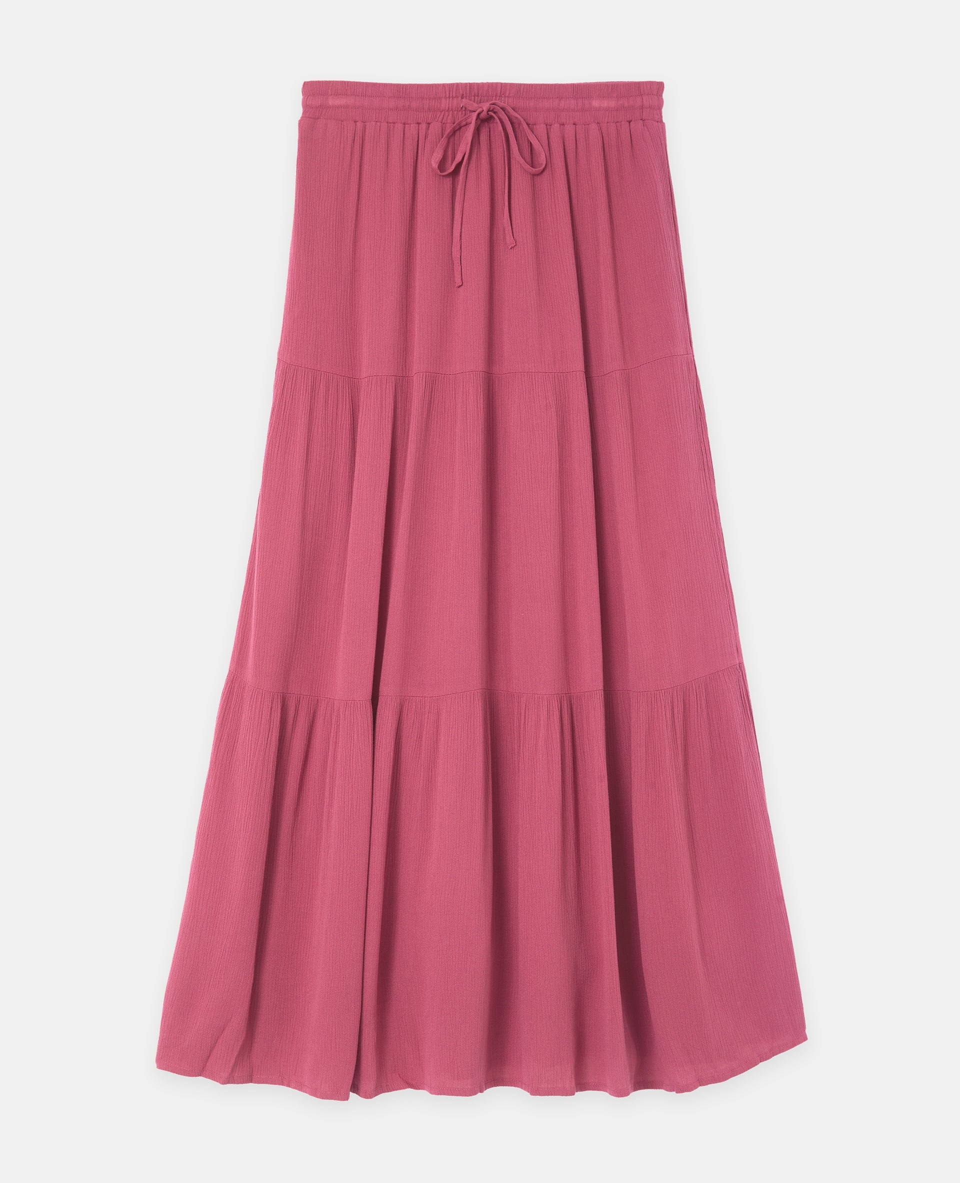 Jupon long à étages avec ceinture élastiquée
