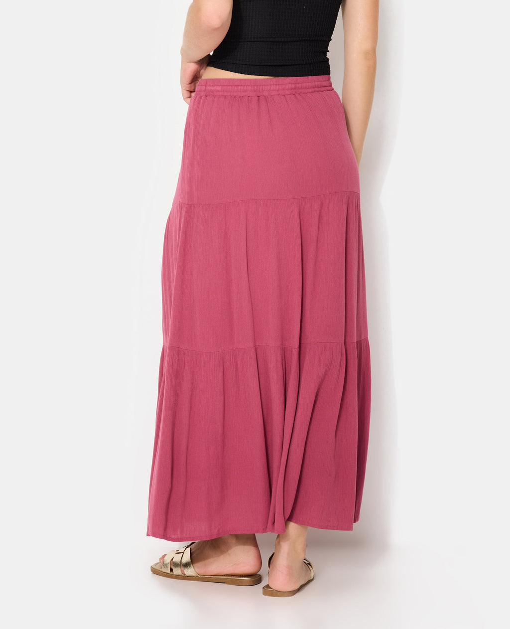 Jupon long à étages avec ceinture élastiquée