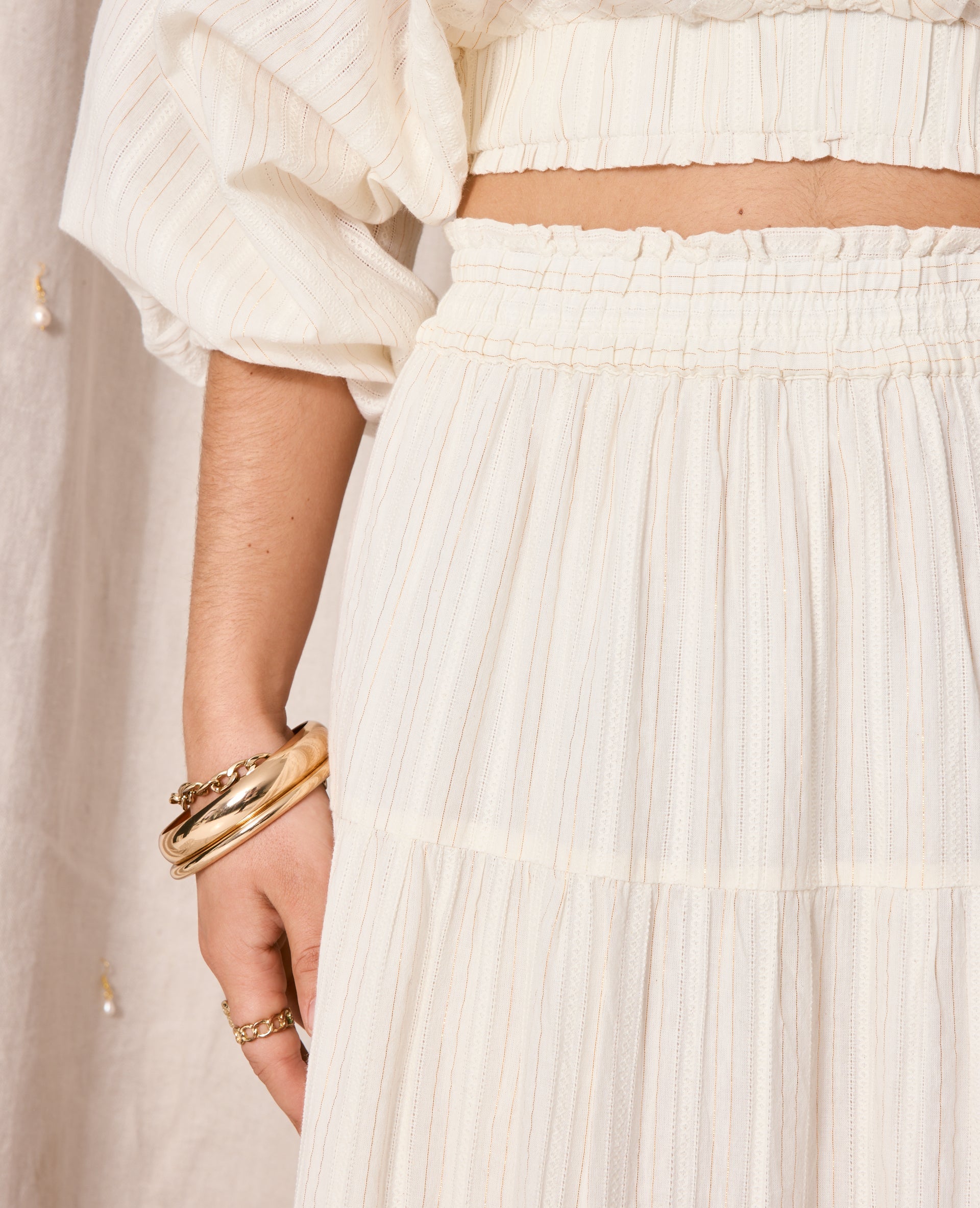 Jupe longue volants avec lurex et macramé