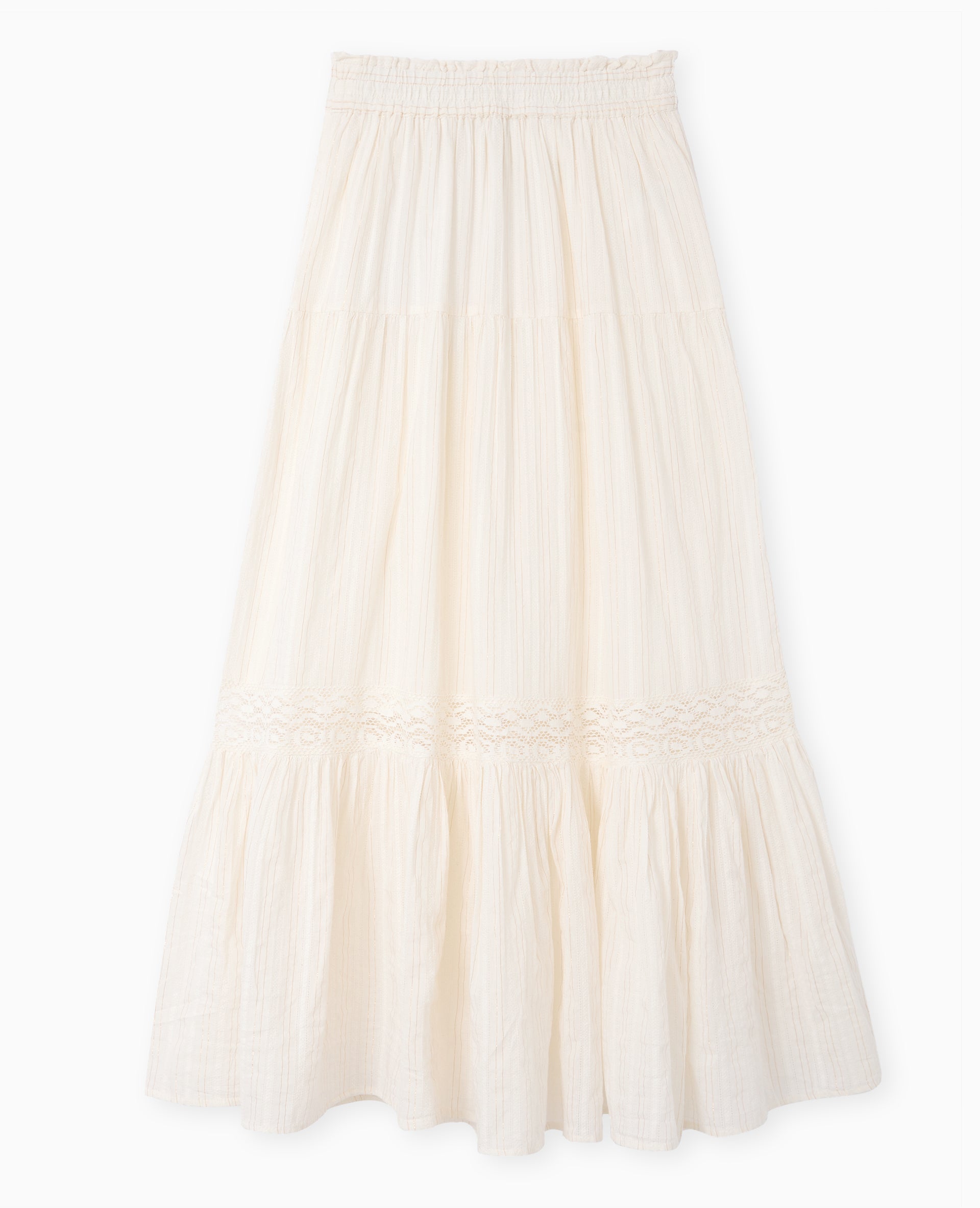 Jupe longue volants avec lurex et macramé