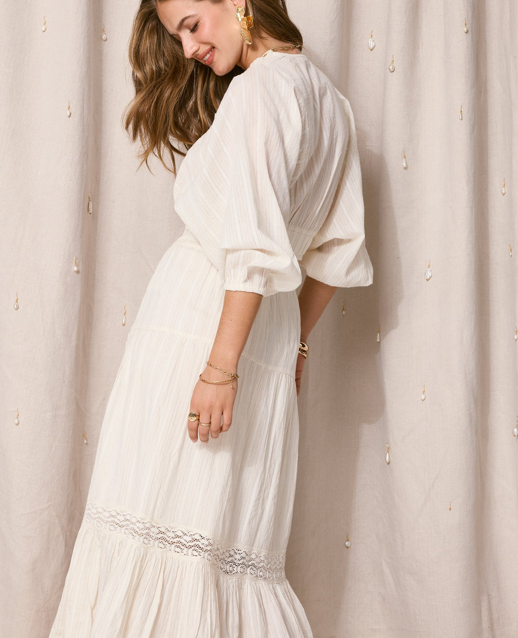 Jupe longue volants avec lurex et macramé
