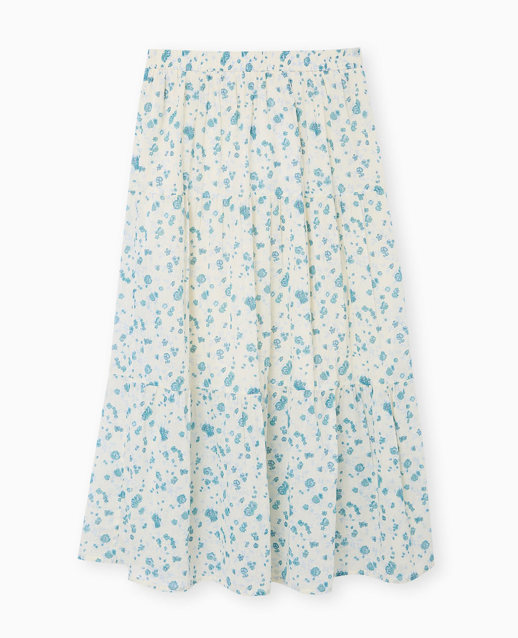 Jupe longue à étages motif fleurs