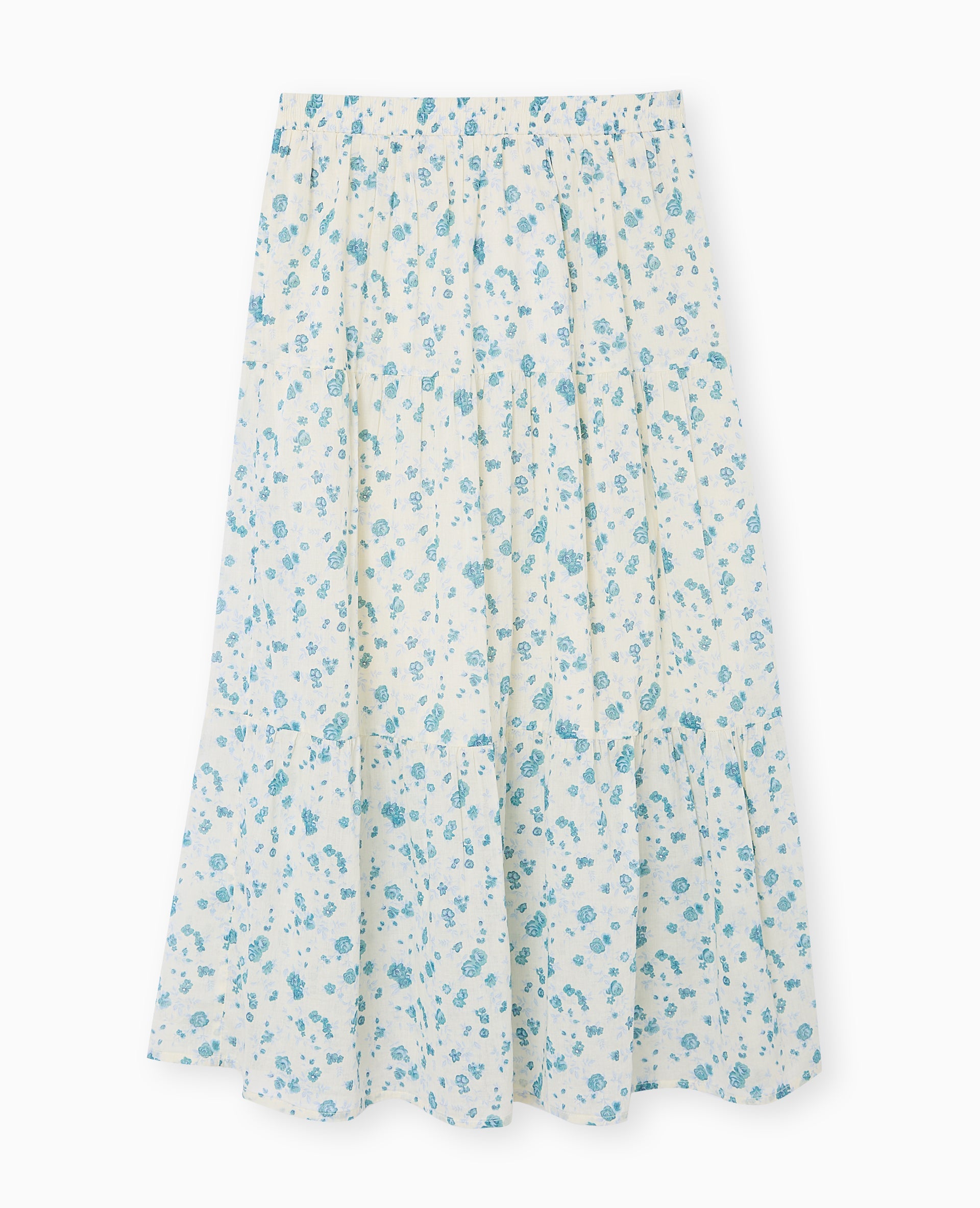 Jupe longue à étages motif fleurs