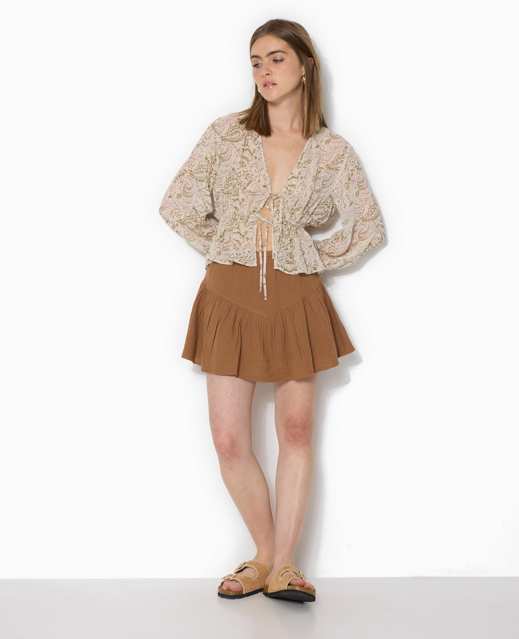 Jupe-short en gaze de coton avec volant