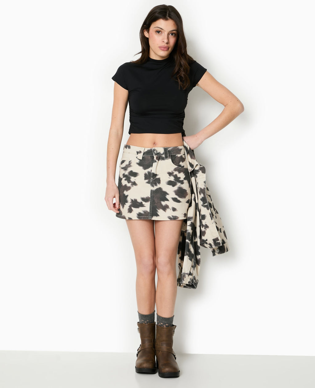 Mini-jupe en toile motif vache