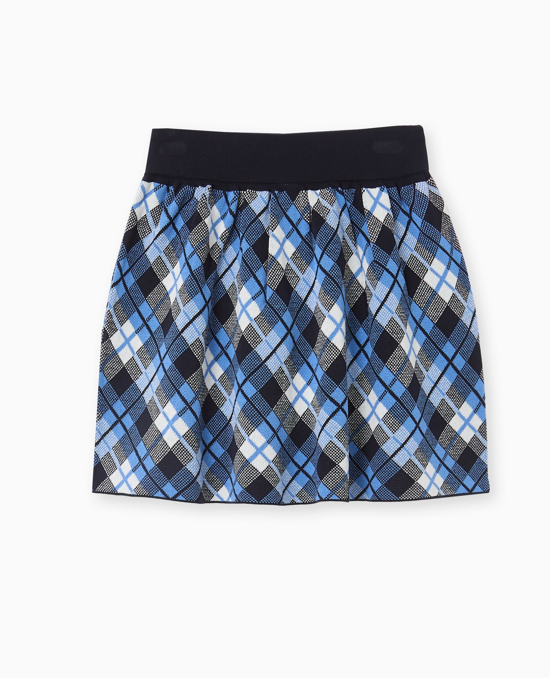 Jupe courte en maille motif carreaux jacquard
